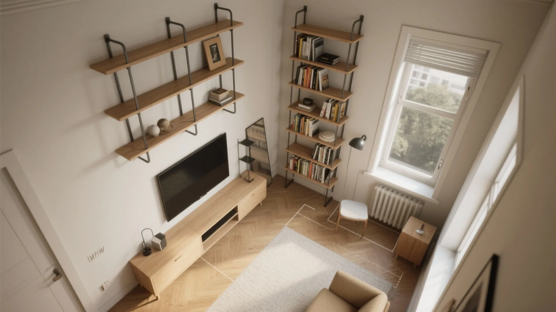 3. Use vertical storage and floating shelves