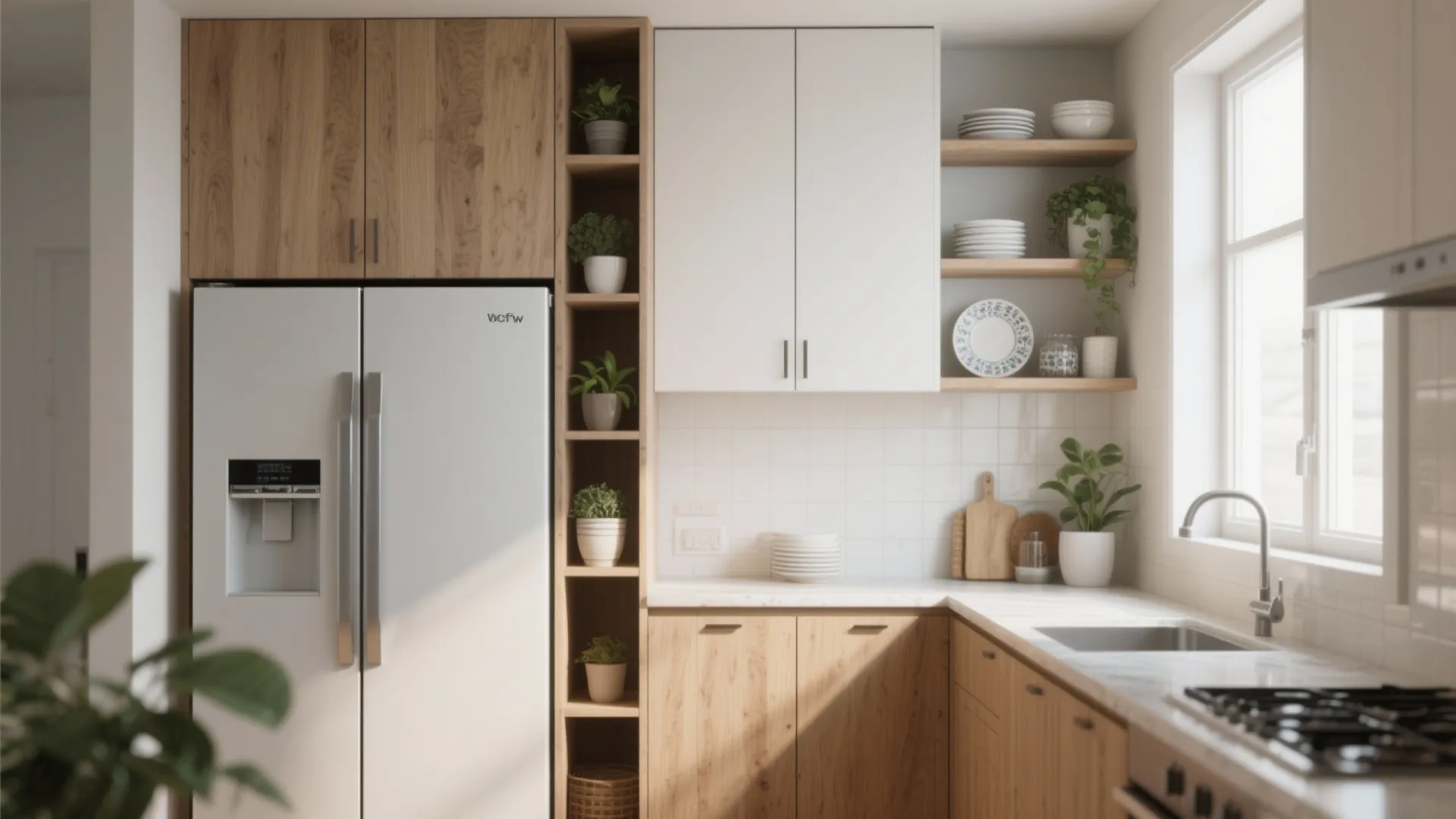 3. Use vertical storage and open shelving