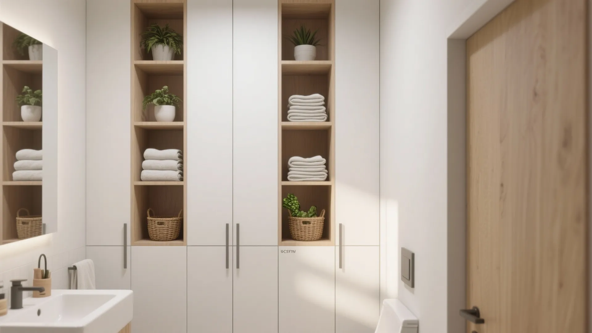 2. Go Vertical: Recessed Shelves and Tall Cabinets