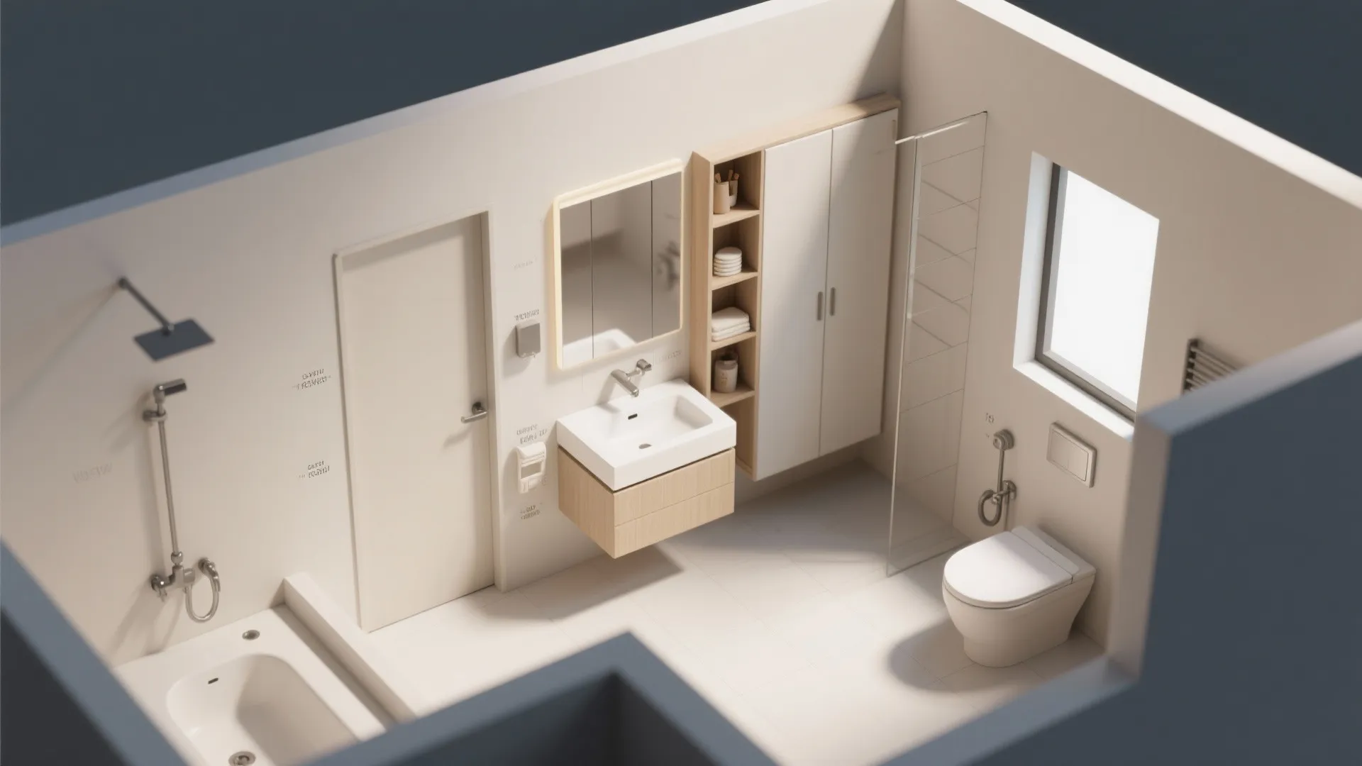 3. Vertical storage and floating vanities