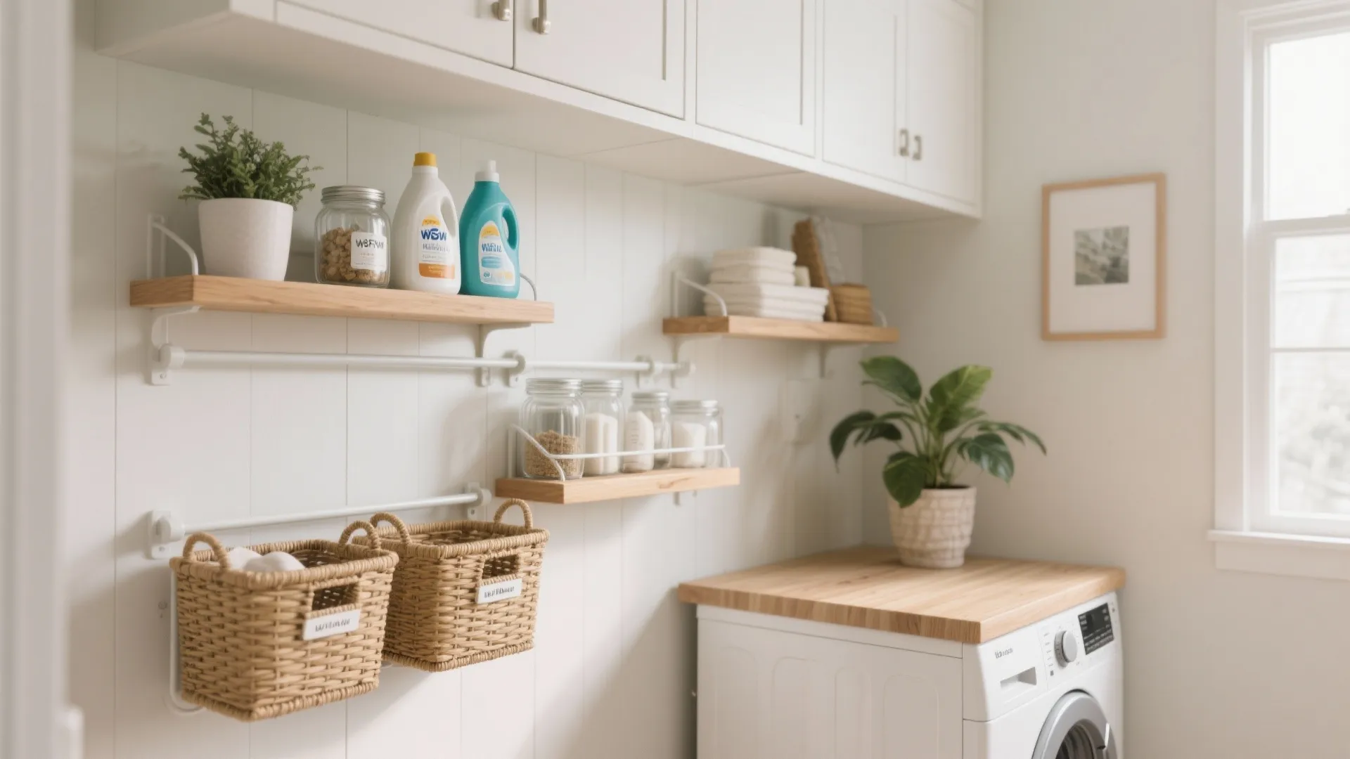 3. Add vertical storage with open shelves and sliding baskets
