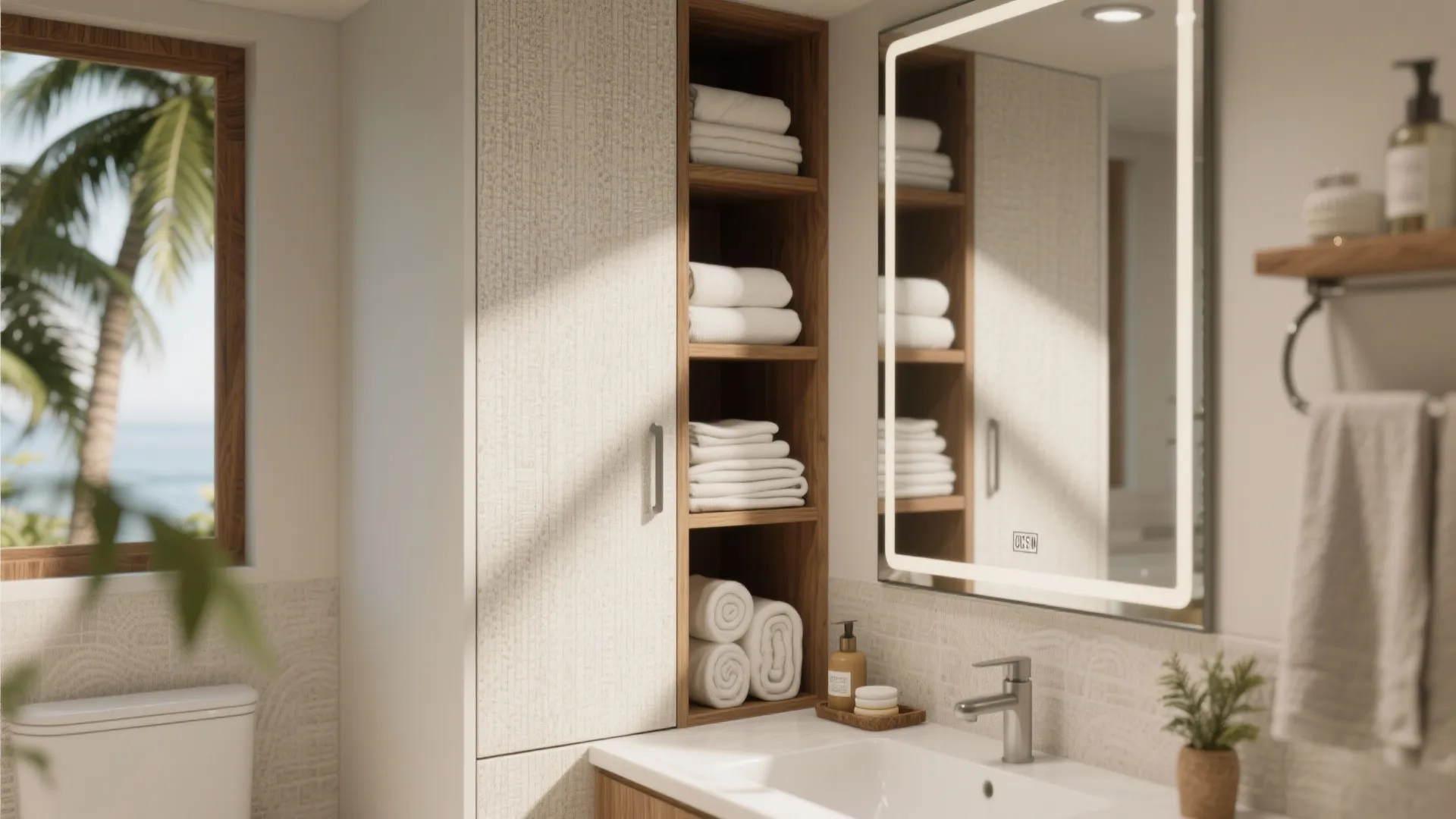 4) Maximize vertical storage and mirrored surfaces