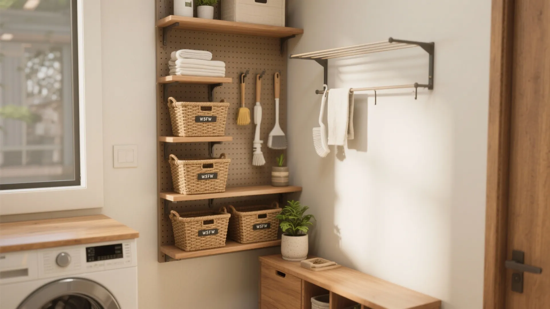 3. Vertical storage: shelves, pegboards, and baskets