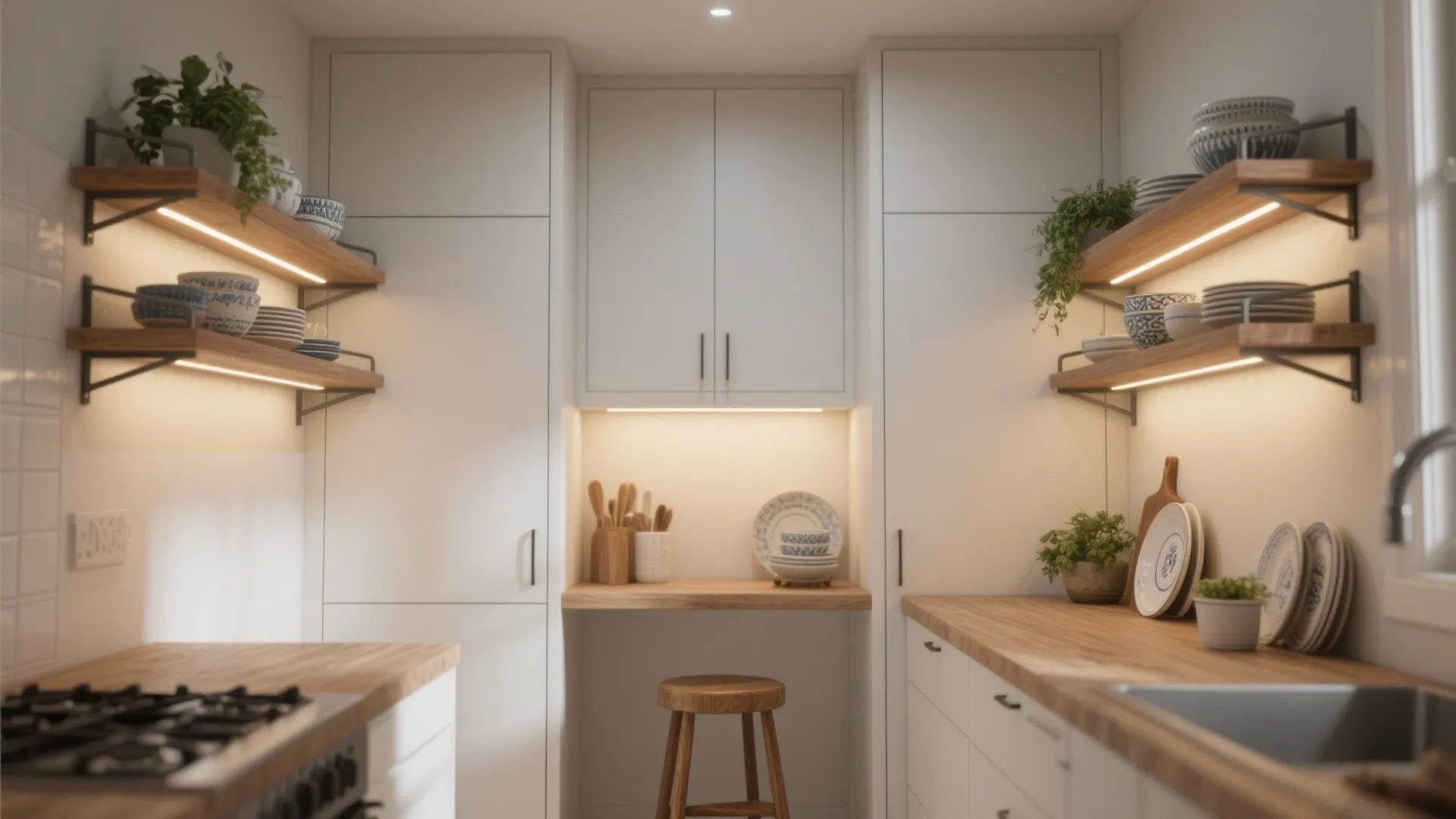 3. Go vertical: tall storage and open upper shelves