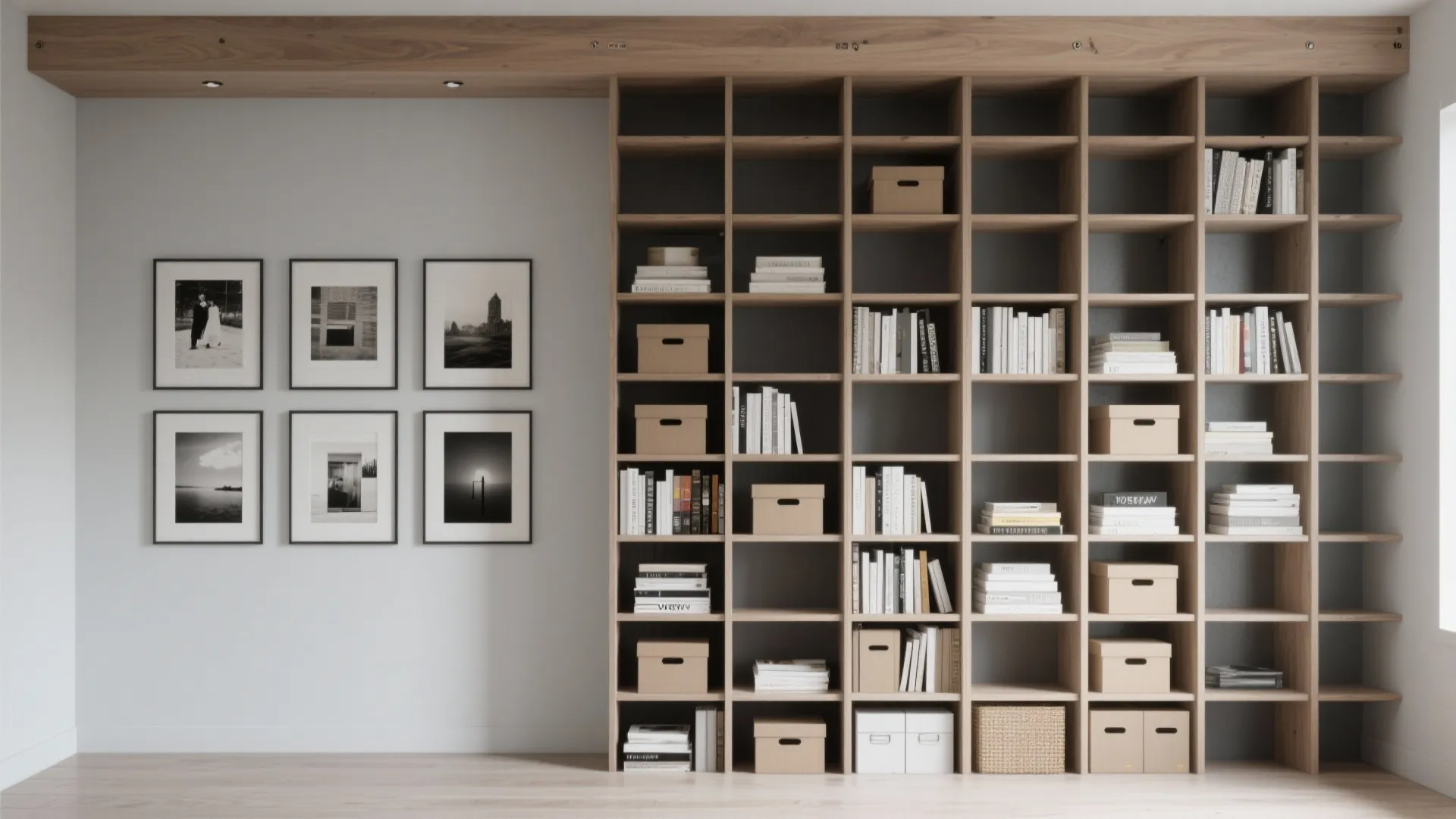 2. Vertical storage with a framed gallery