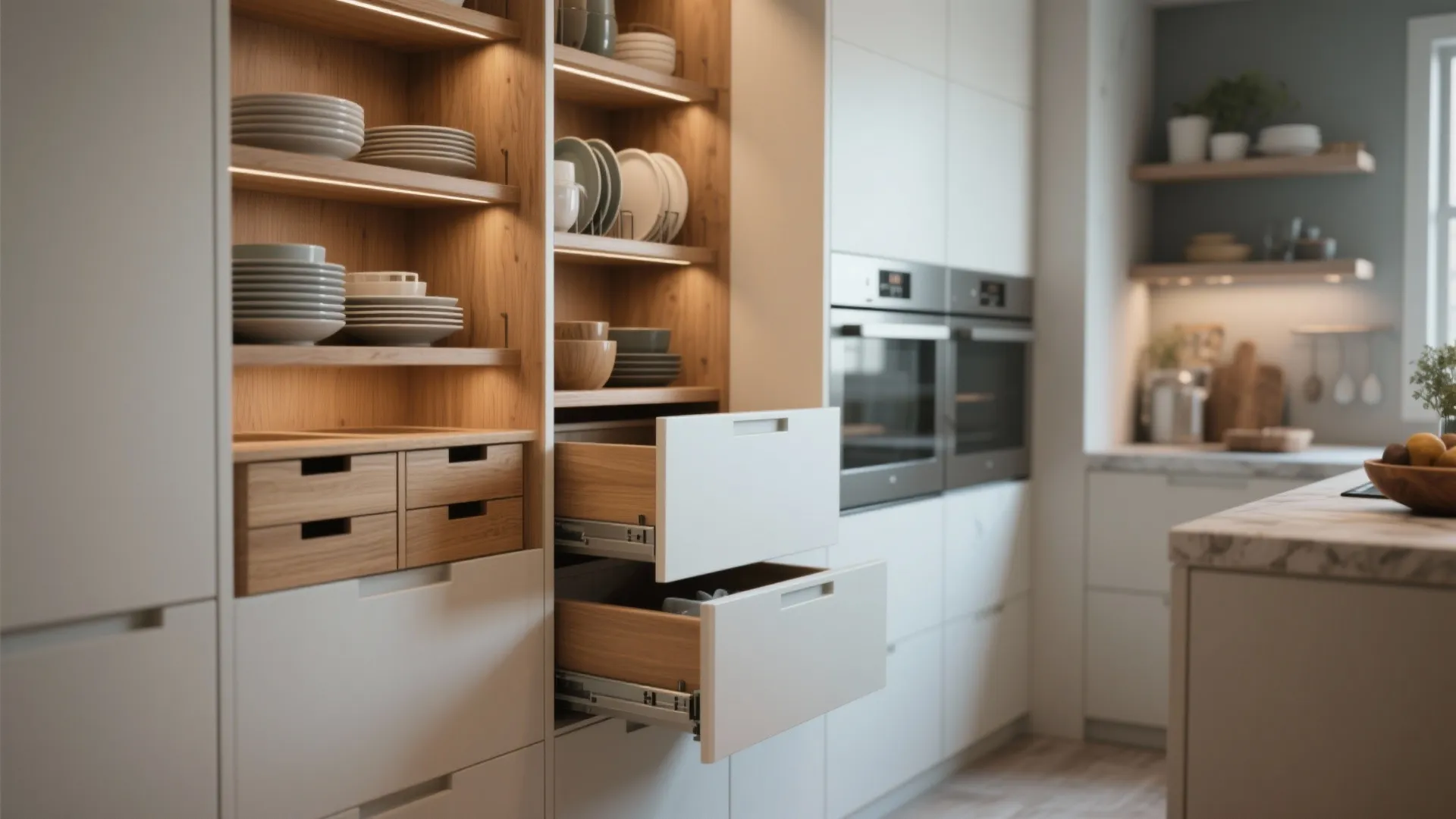 3. Add vertical storage and open shelving