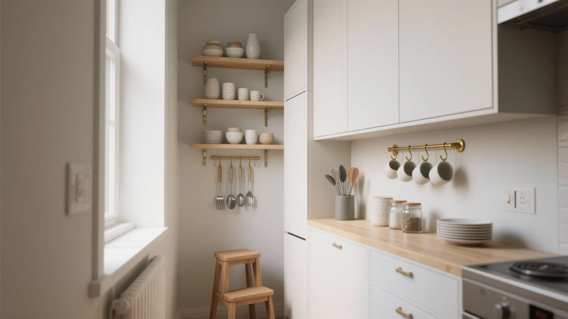 1. Go vertical: shelving, hooks, and tall cabinets