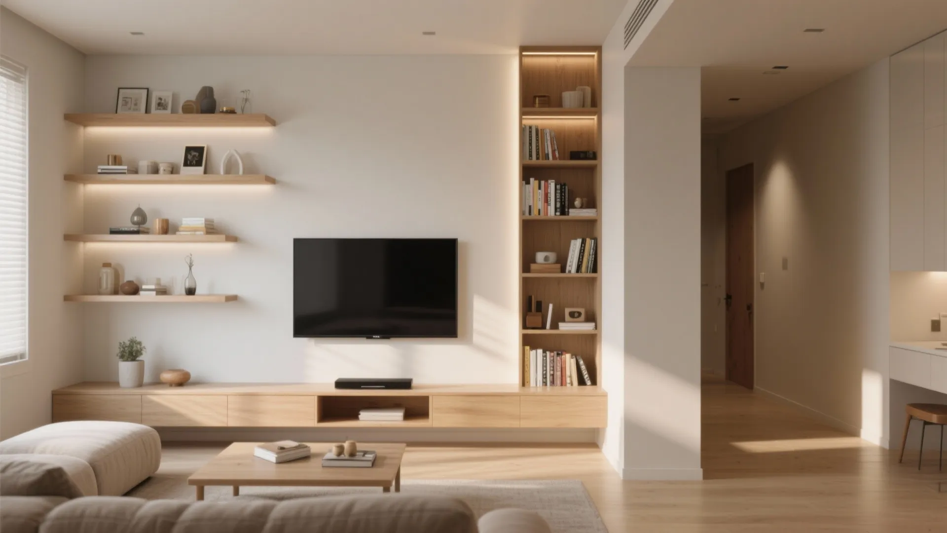 3. Go vertical with wall-mounted media and shelving