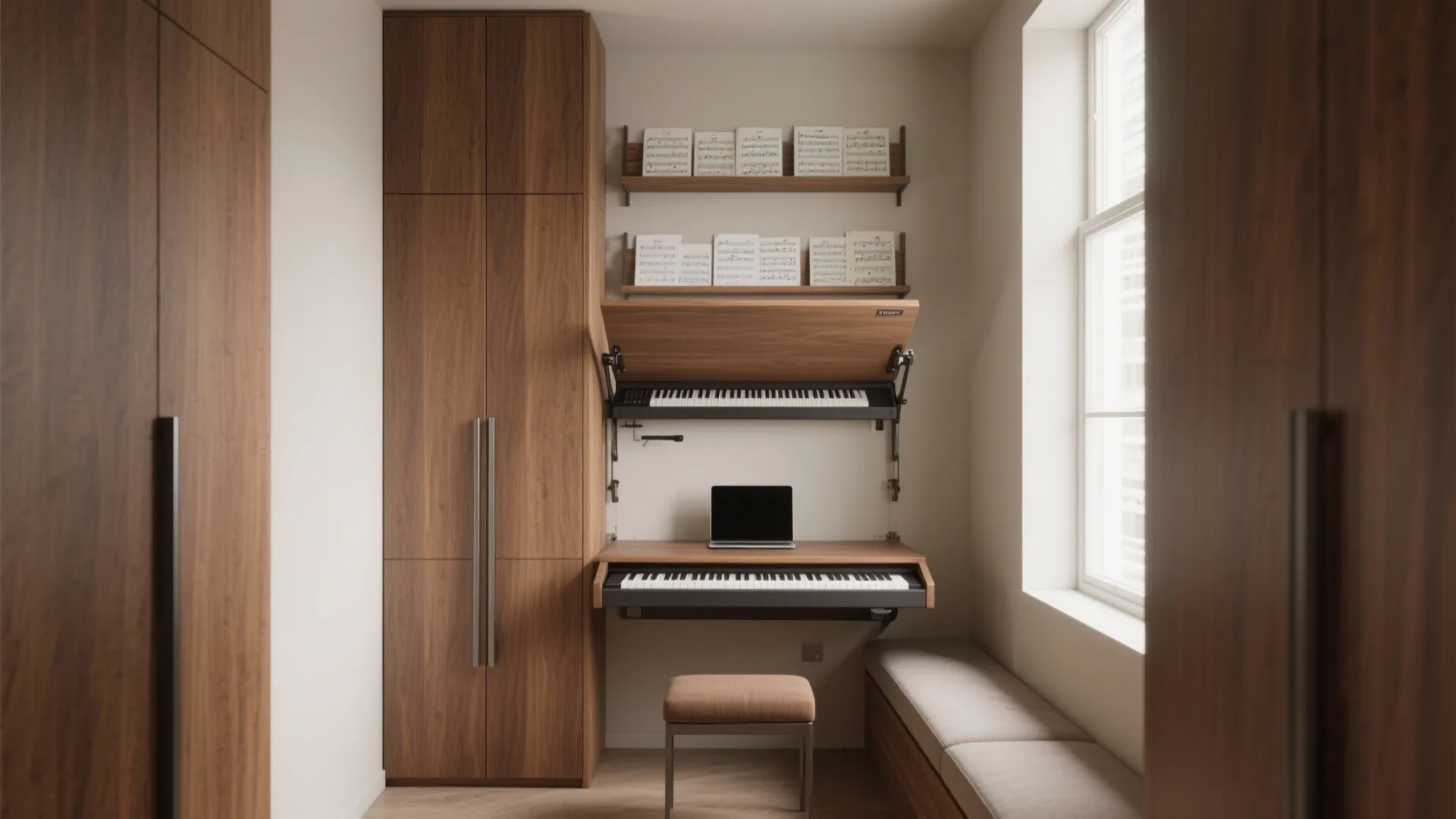 1. Vertical storage + foldaway workstation