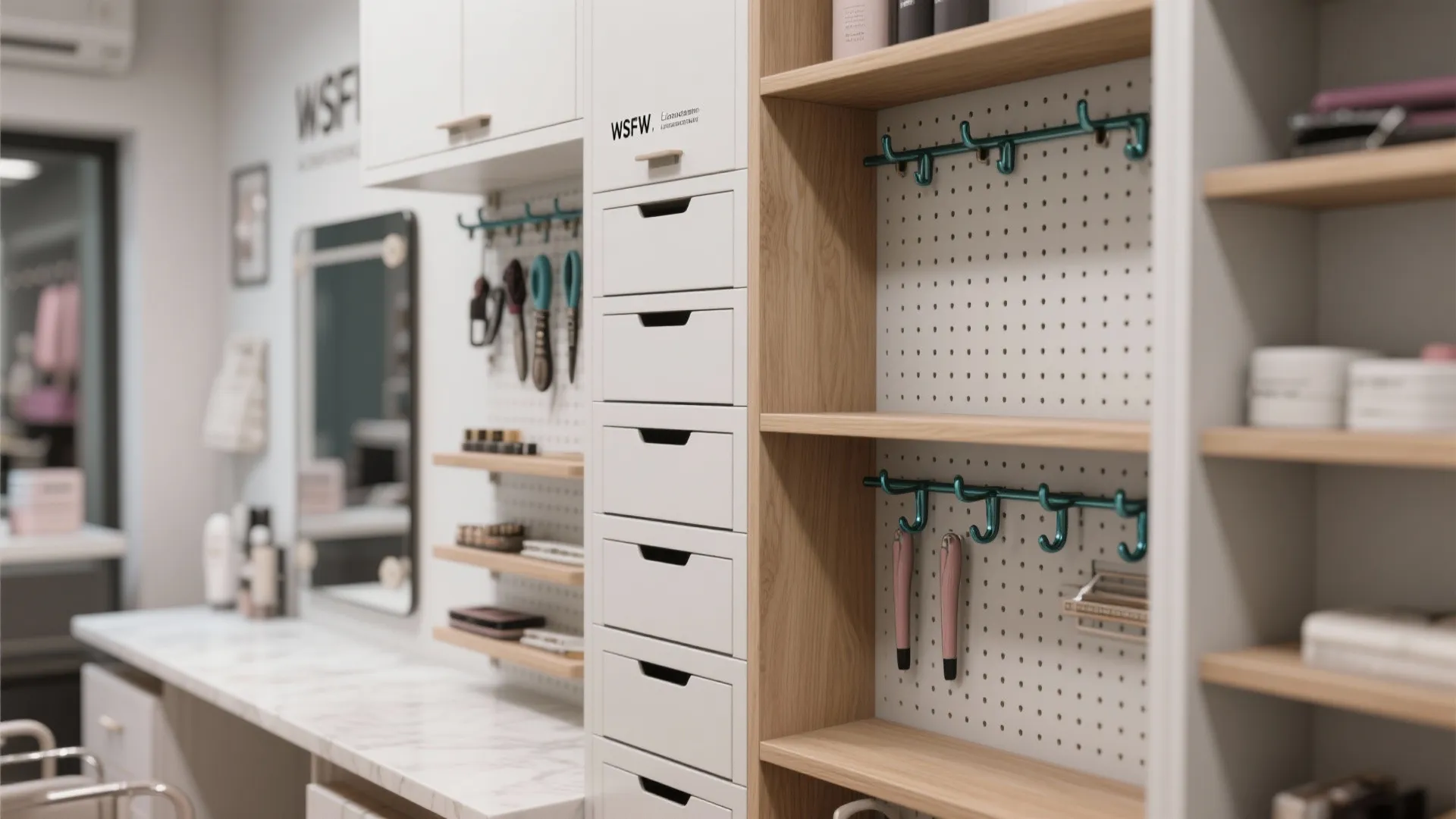 4. Go vertical with storage and styling stations
