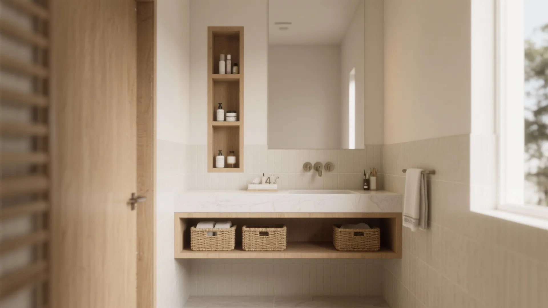 3. Use narrow vertical storage and open shelves