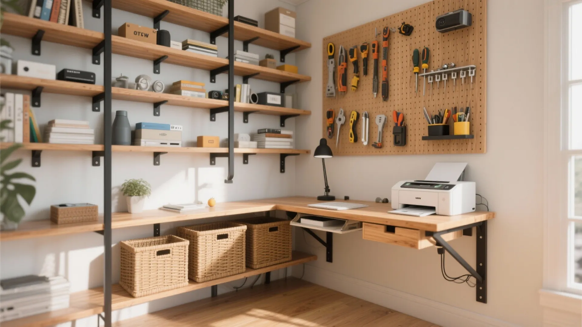 1. Go vertical — shelving, pegboards and loft desks