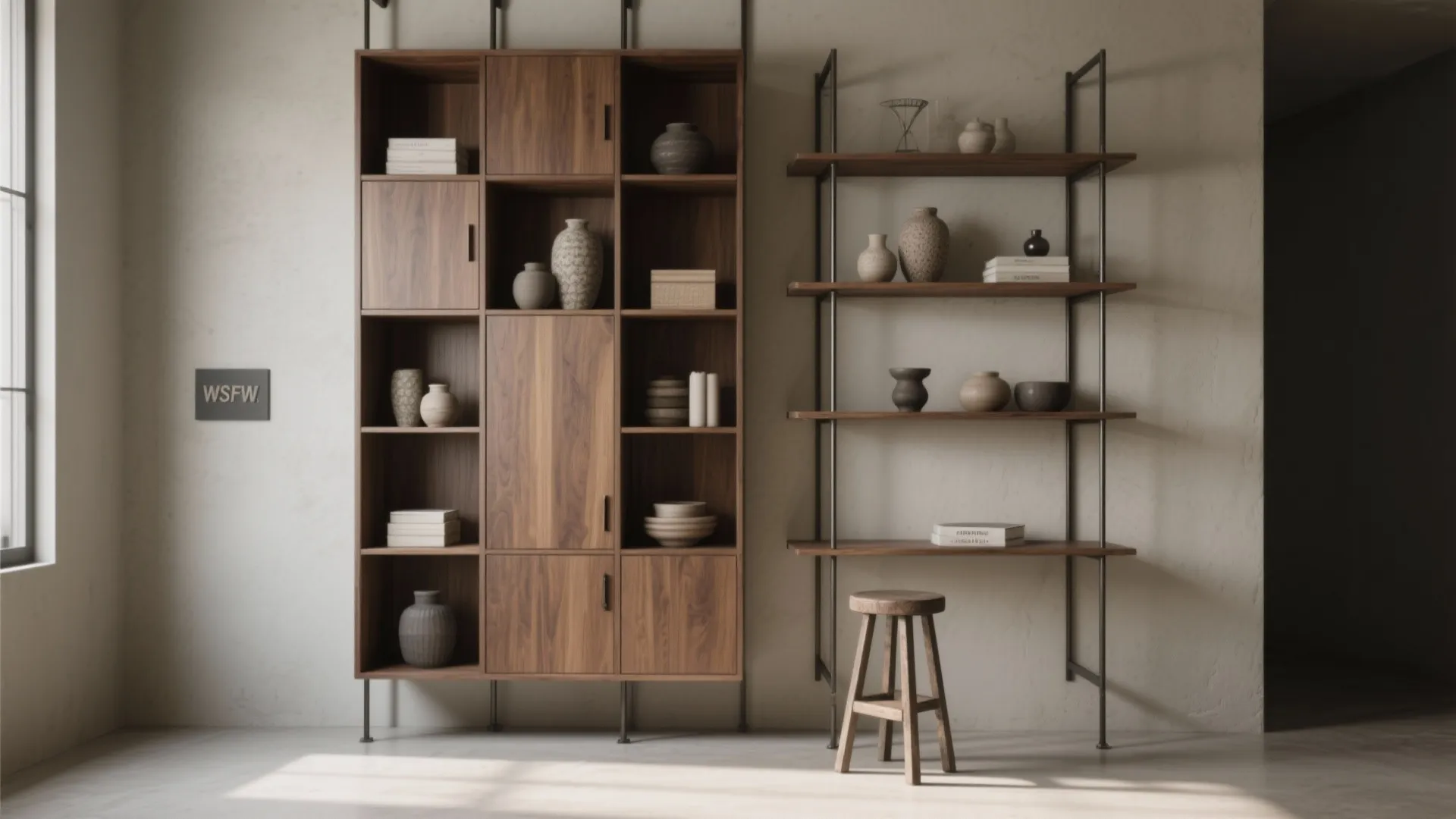 2. Vertical storage and staged shelving