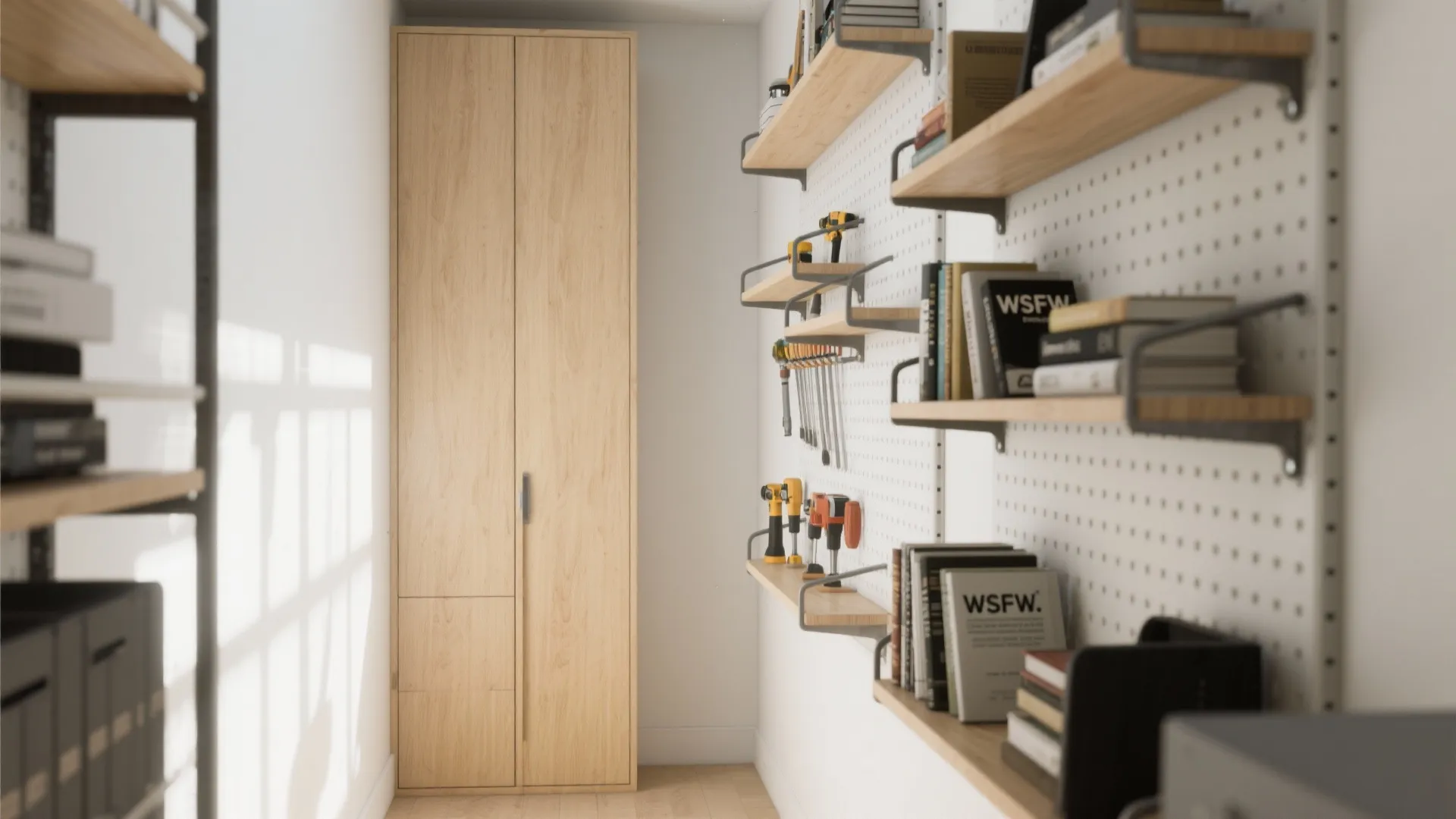 2. Vertical storage and floating shelves