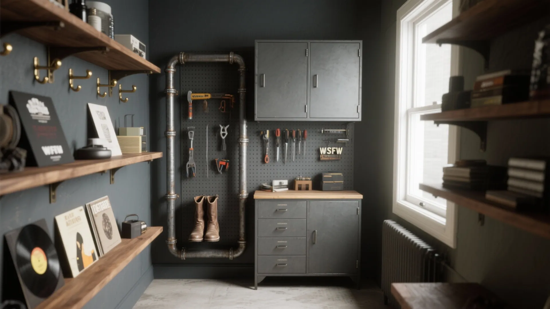 2. Vertical storage that reads as decor