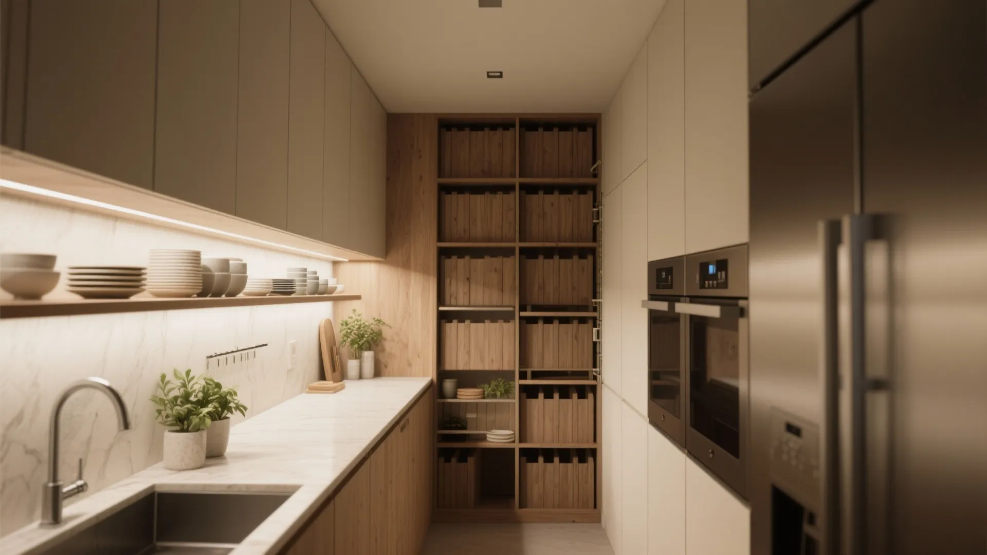 3. Go vertical: tall storage and open shelves