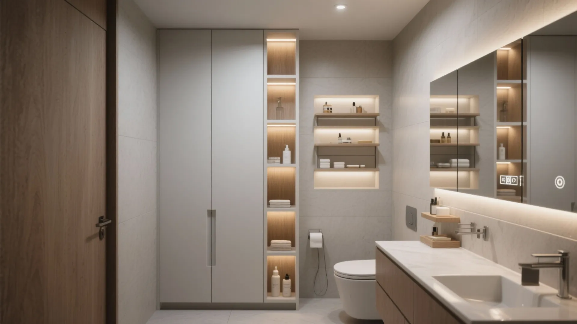 3. Vertical storage and mirrored medicine cabinet