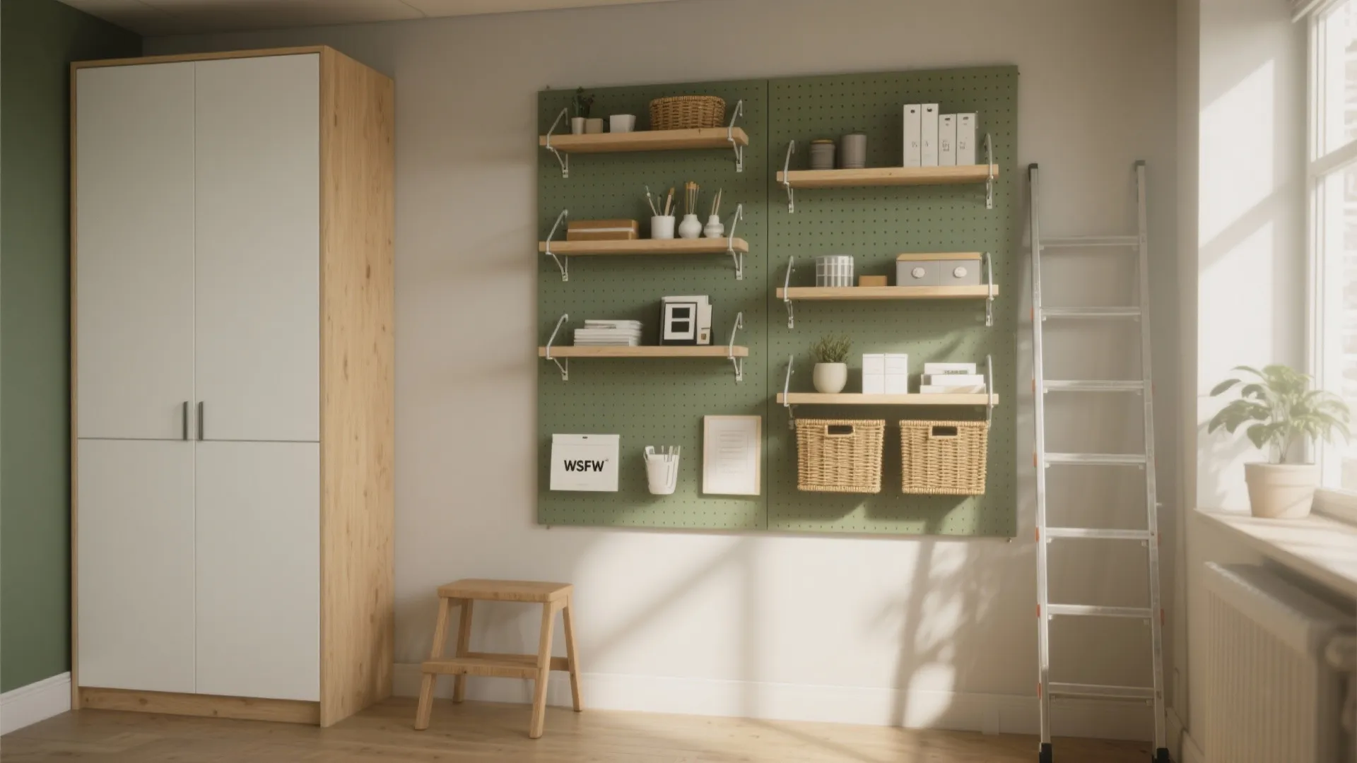 1. Vertical storage and floating shelves