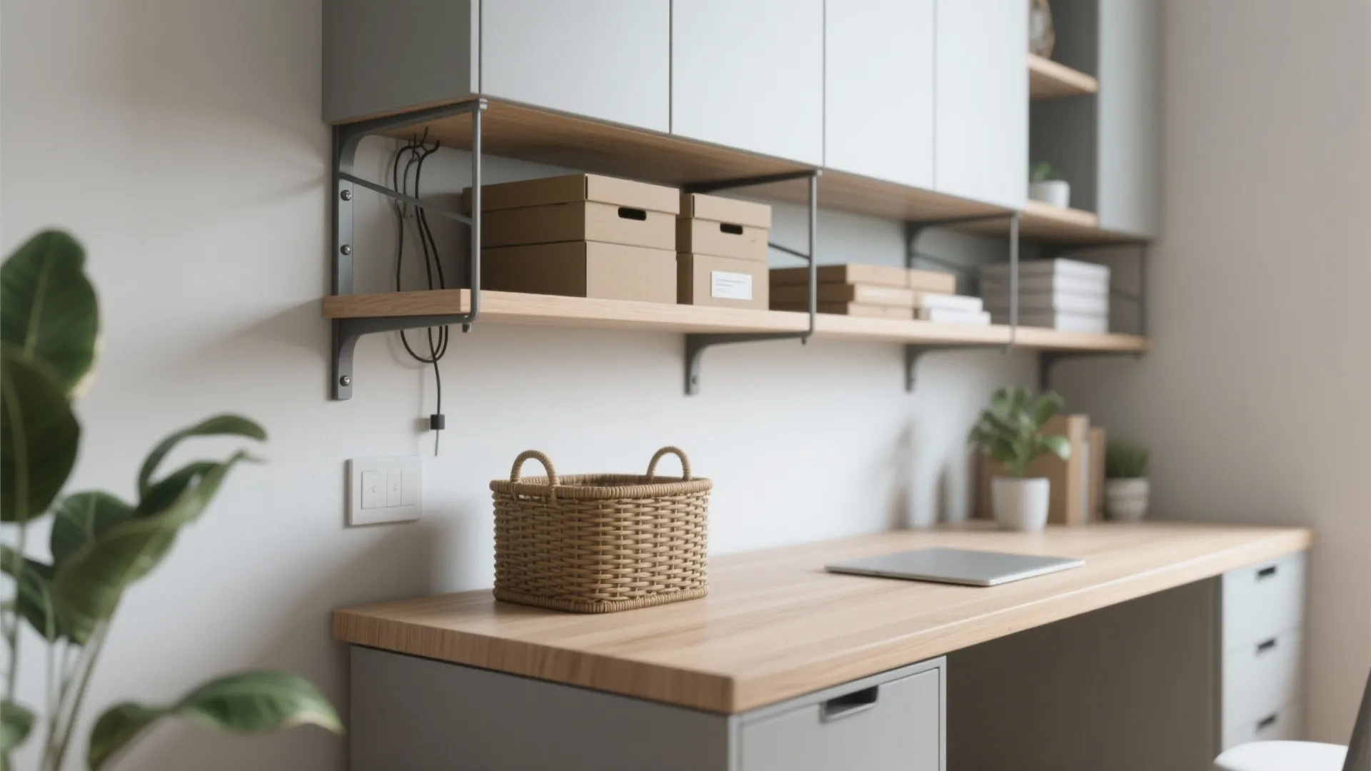 2. Vertical Storage and Floating Desk