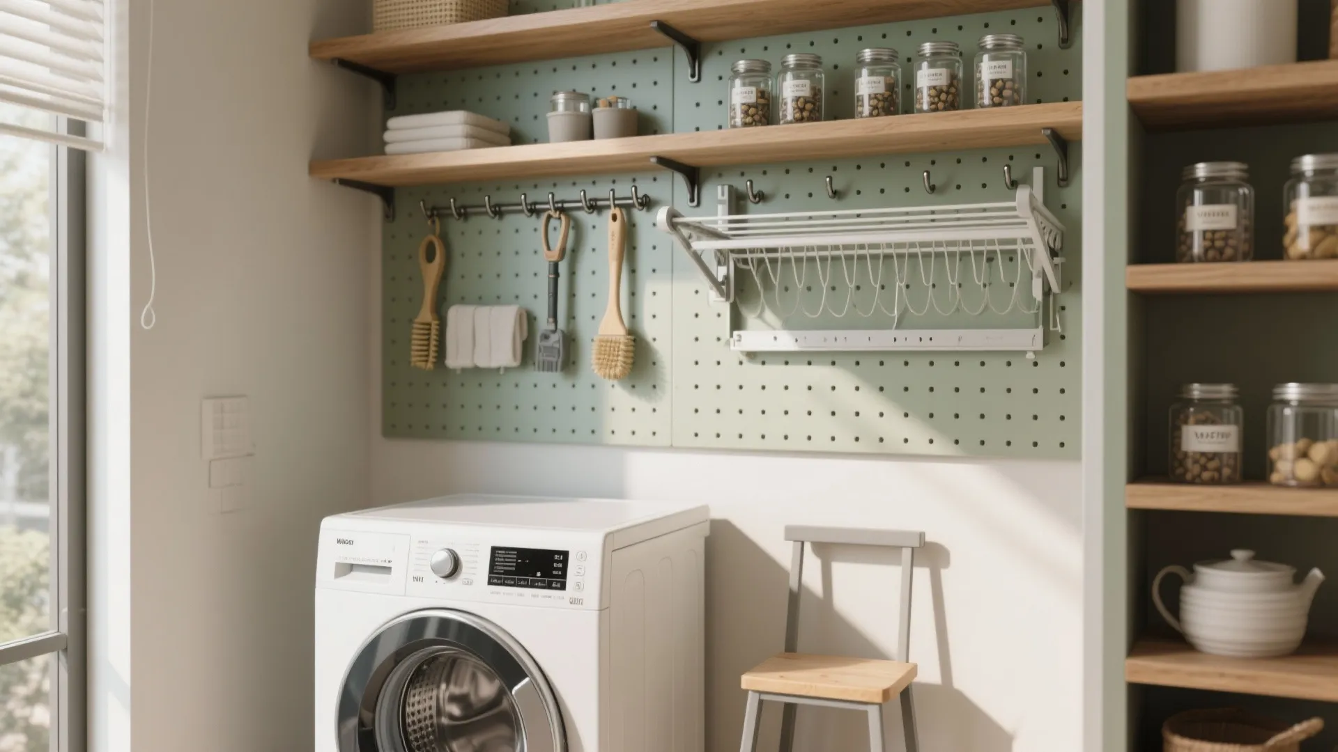 3. Use Vertical Airspace — Wall Racks, Pegboards, and Fold-Down Drying