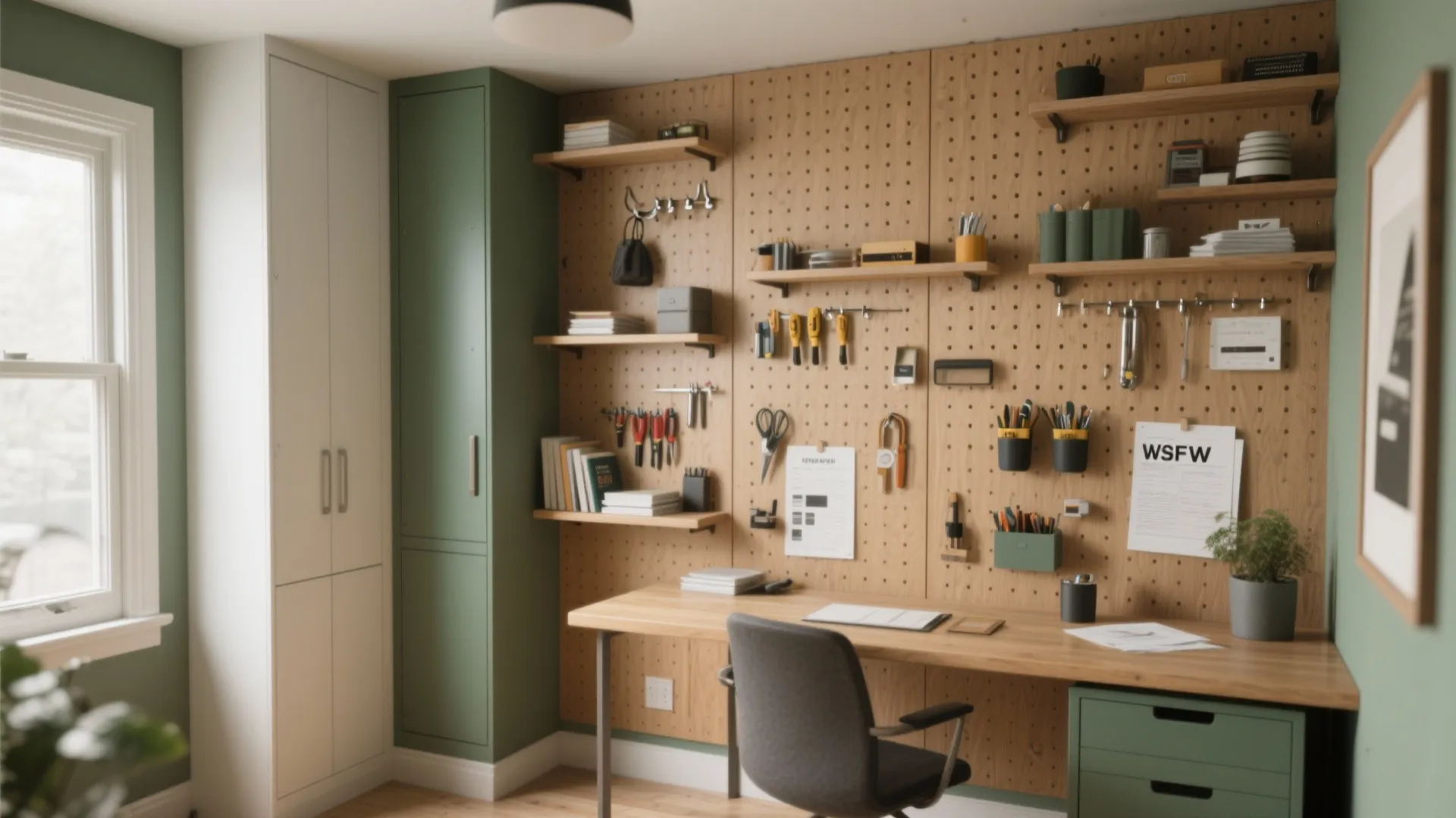 1. Go vertical: wall storage and pegboard walls