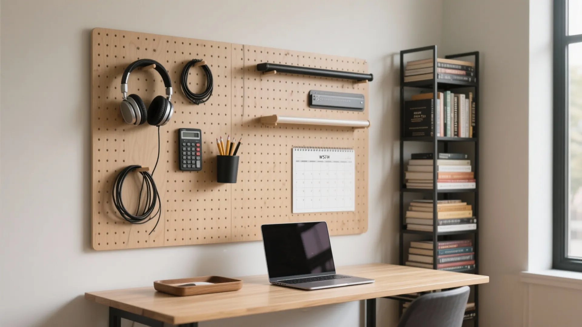 Vertical storage walls and pegboards