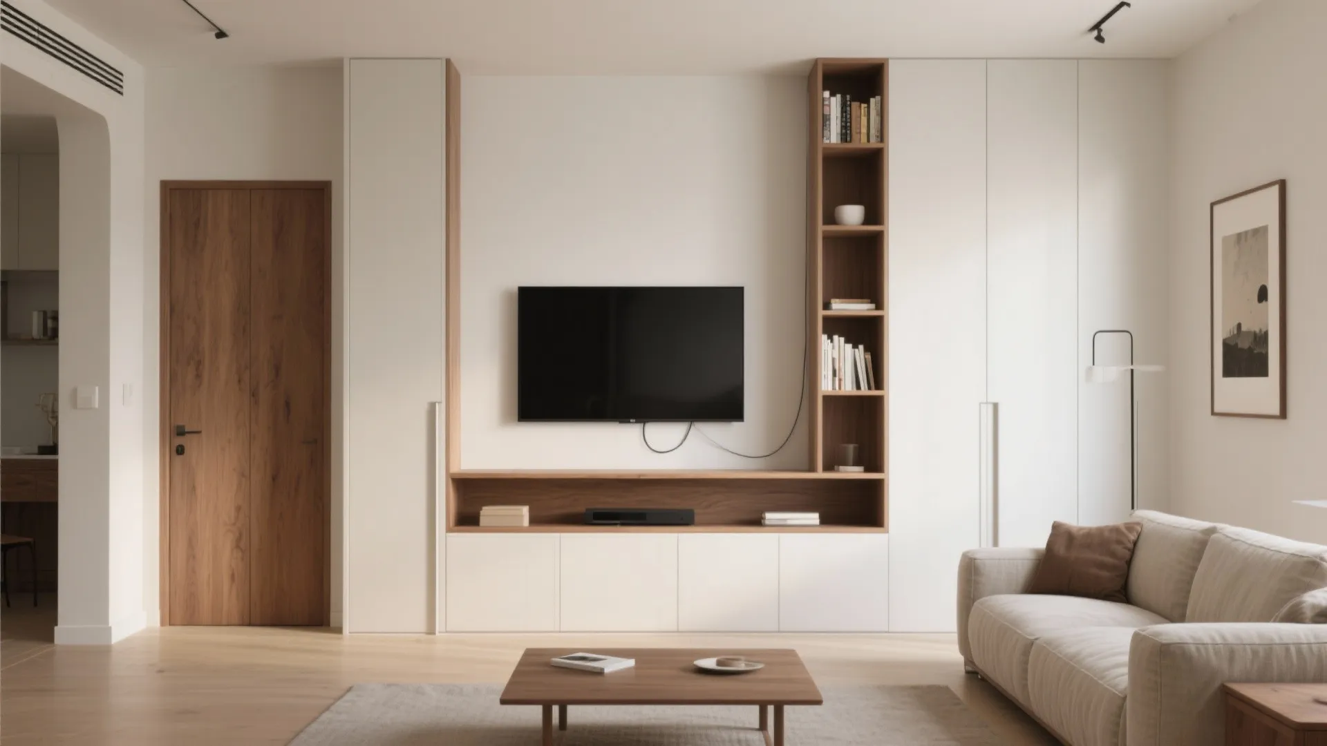 1) Vertical storage that disappears into the room