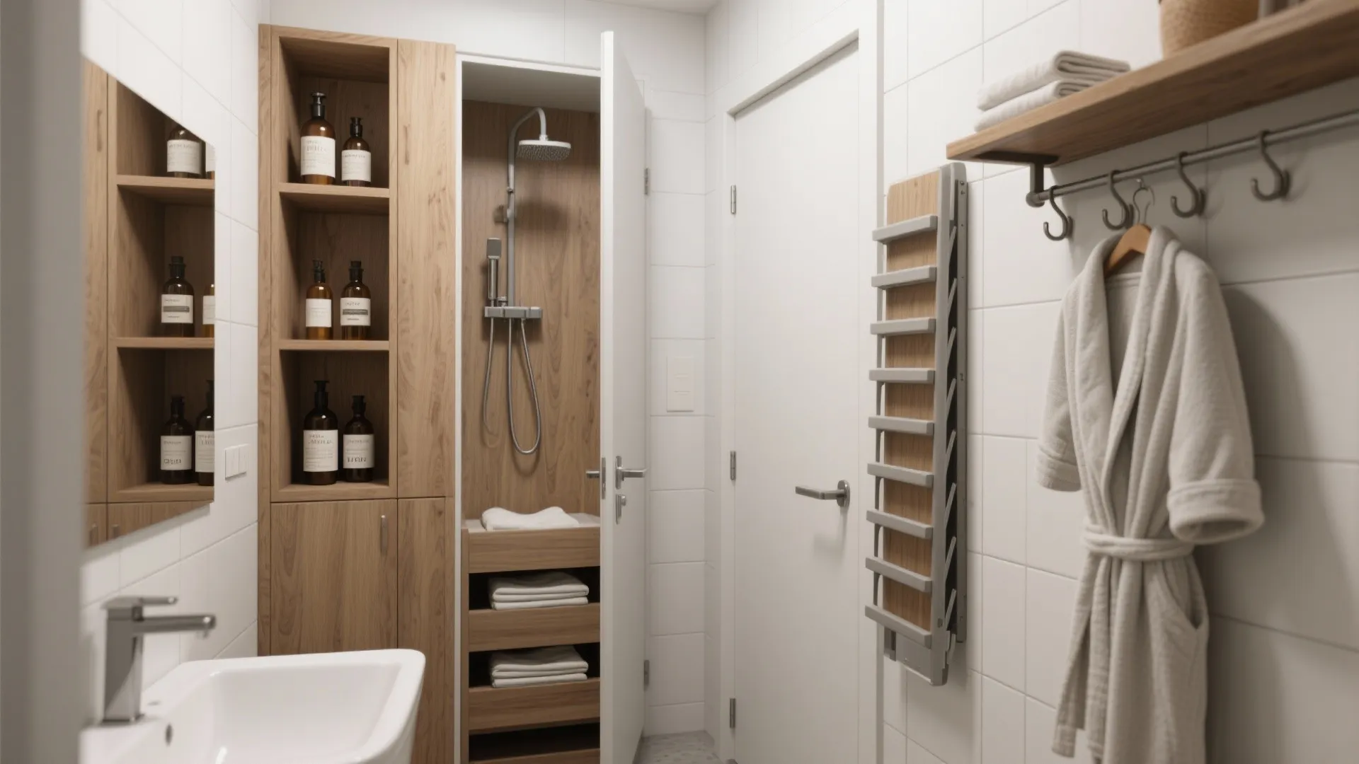 4. Vertical storage: niches, tall cabinets and hooks