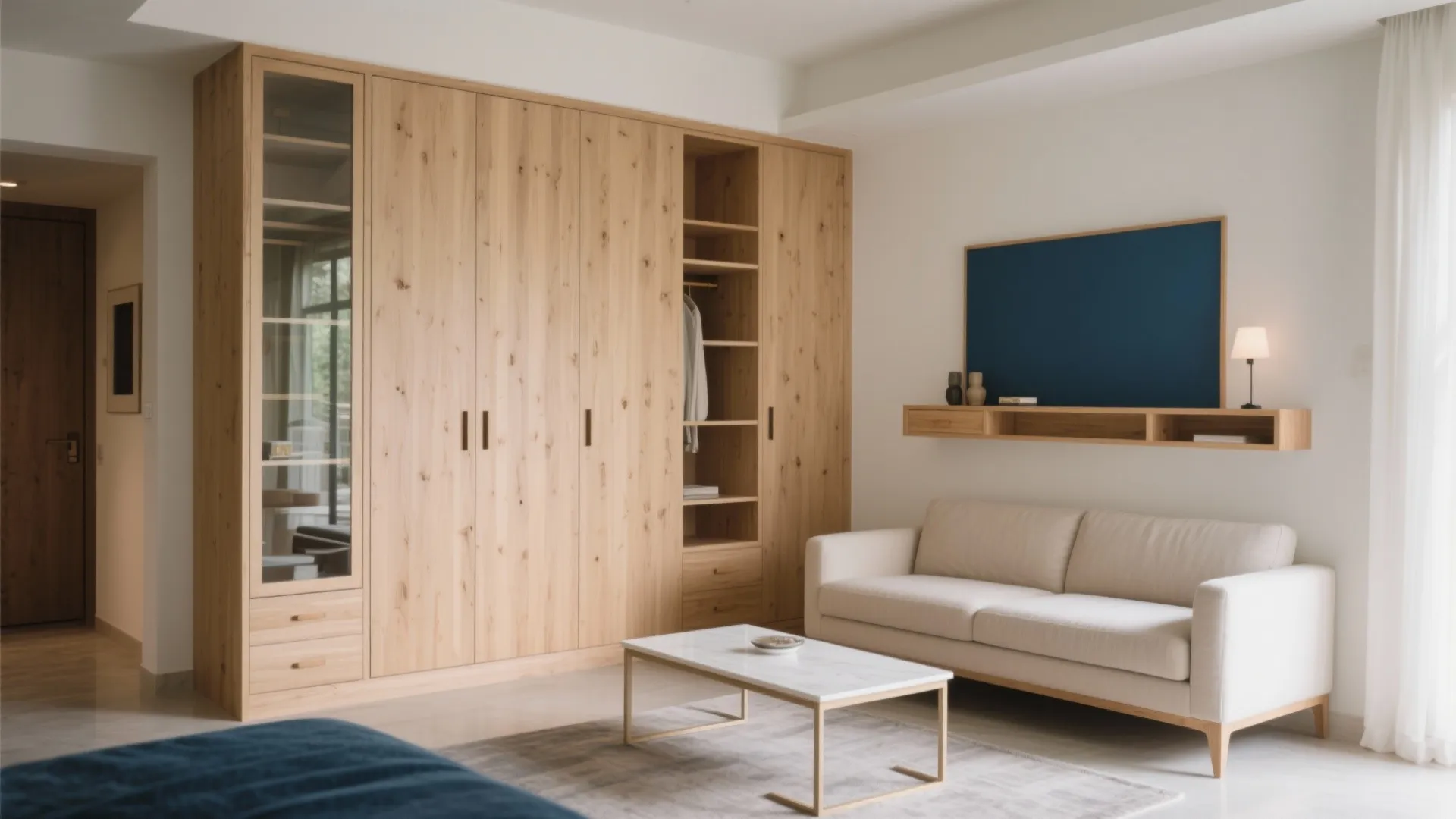 Go vertical: built-ins, storage walls, and light furniture