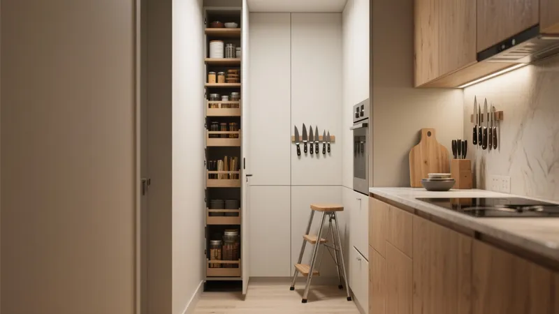 Smart Storage Kitchen Design with Wood Accent
