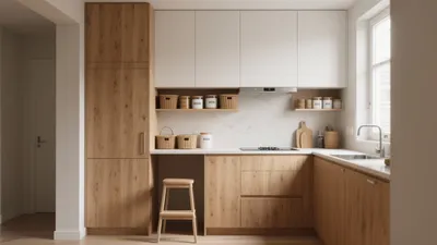Scandinavian Kitchen Design with Natural Wood and White Cabinets