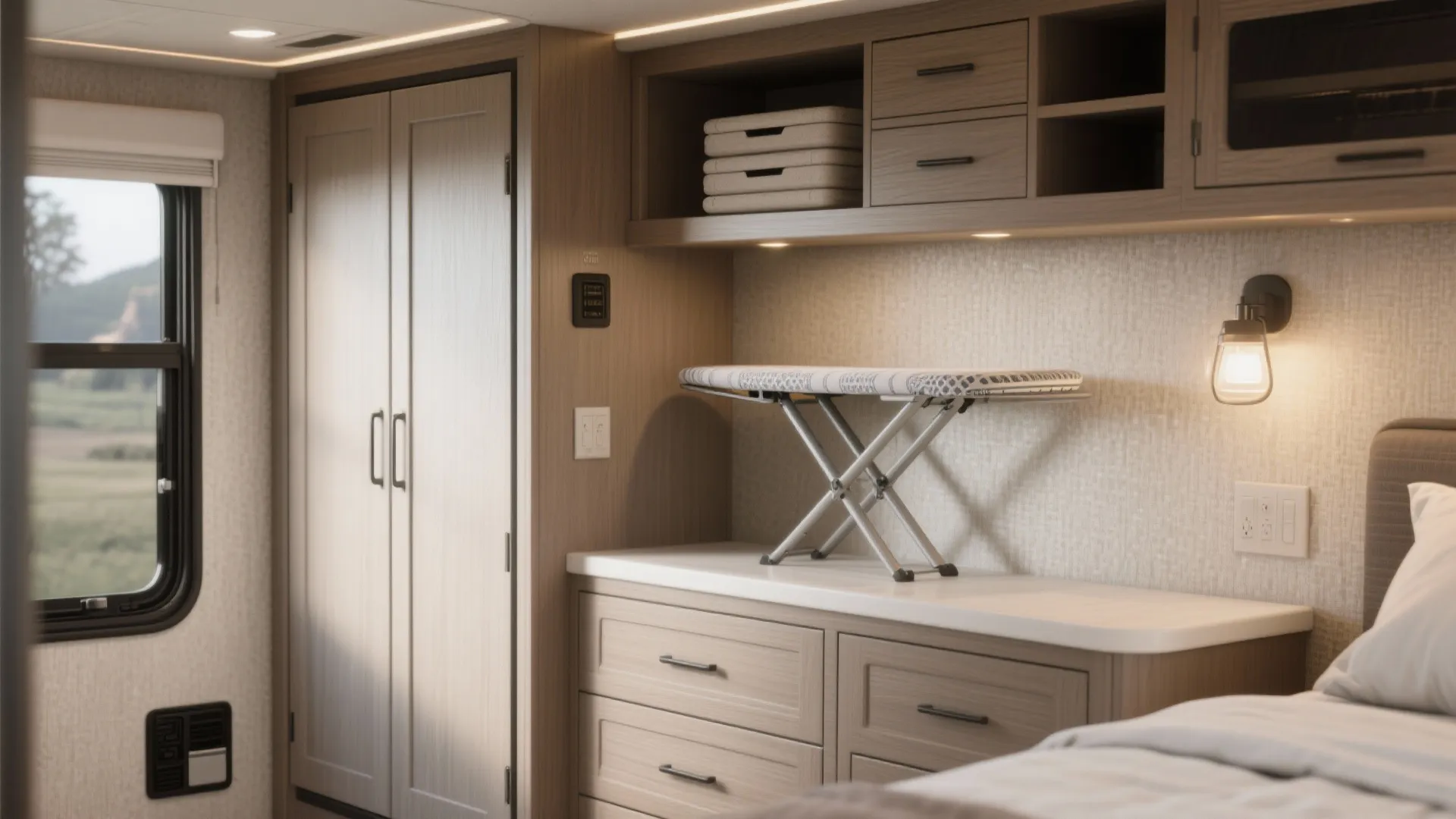 2. Vertical storage and overhead cabinets