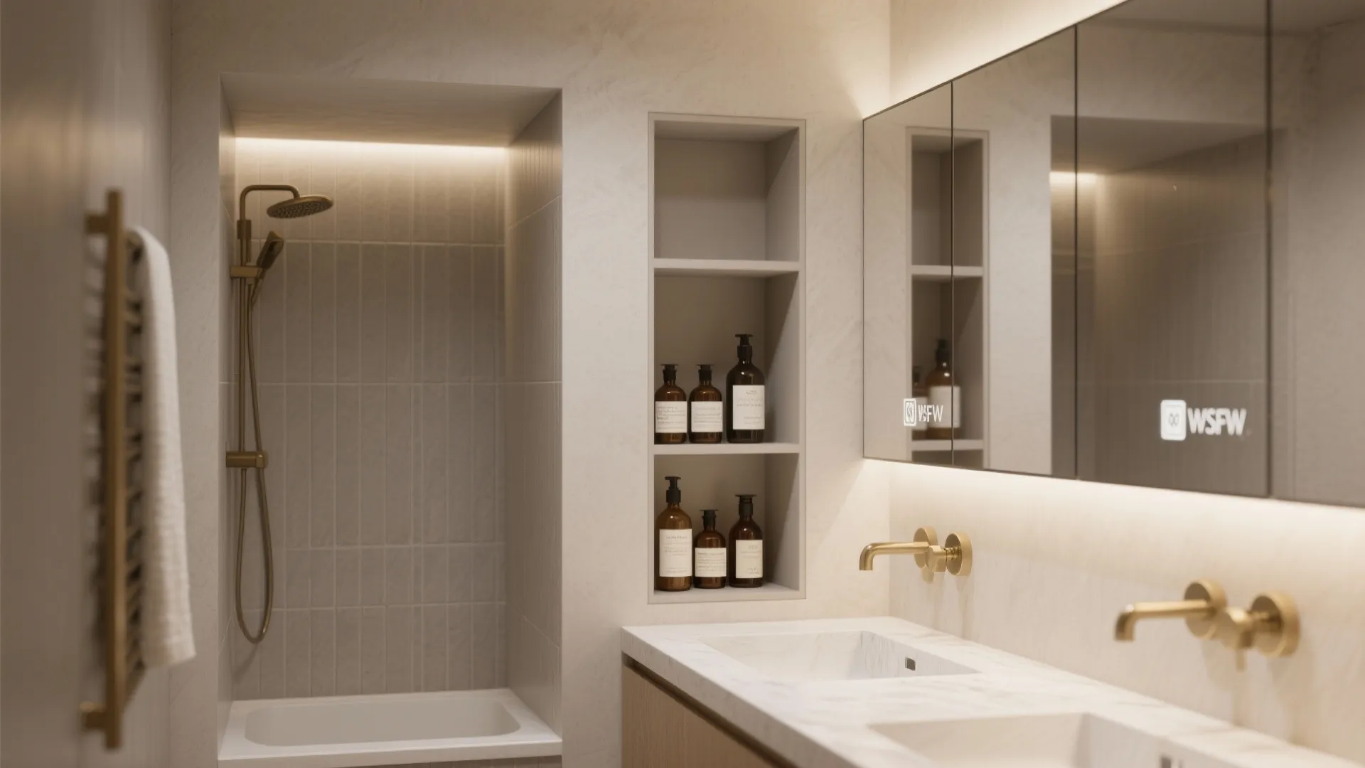 Vertical storage: recessed niches and mirrored cabinets