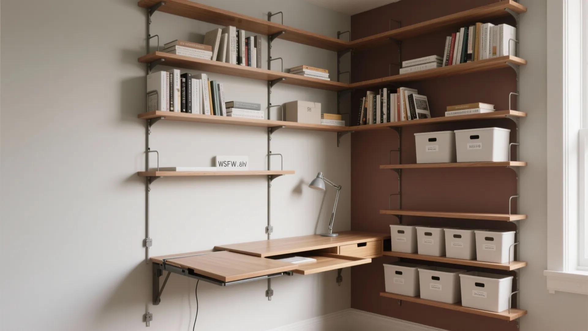 Vertical Storage + Hidden Desks