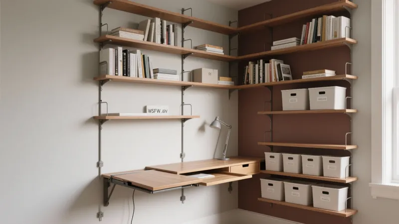 Corner Home Office with Wall-Mounted Shelving