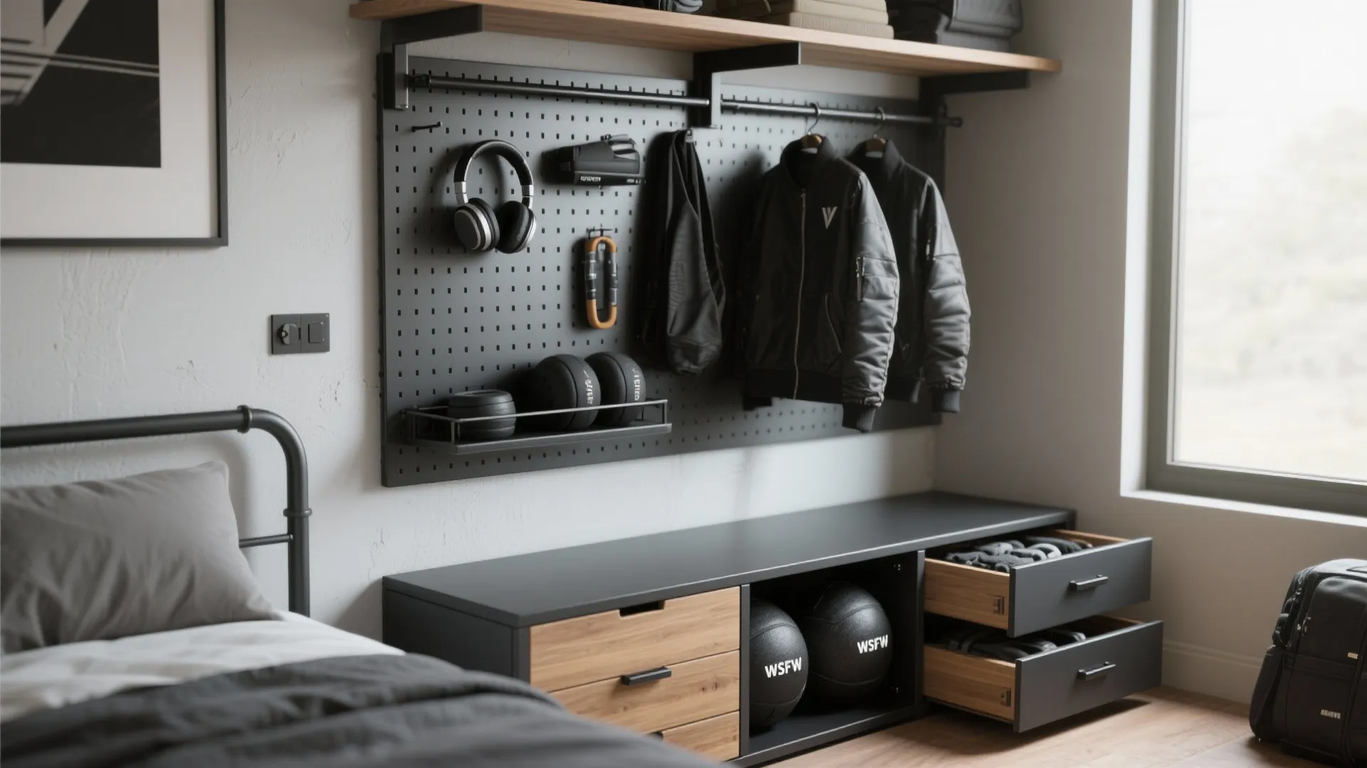 Elevated Storage: Wall Rails and Under‑Bed Drawers