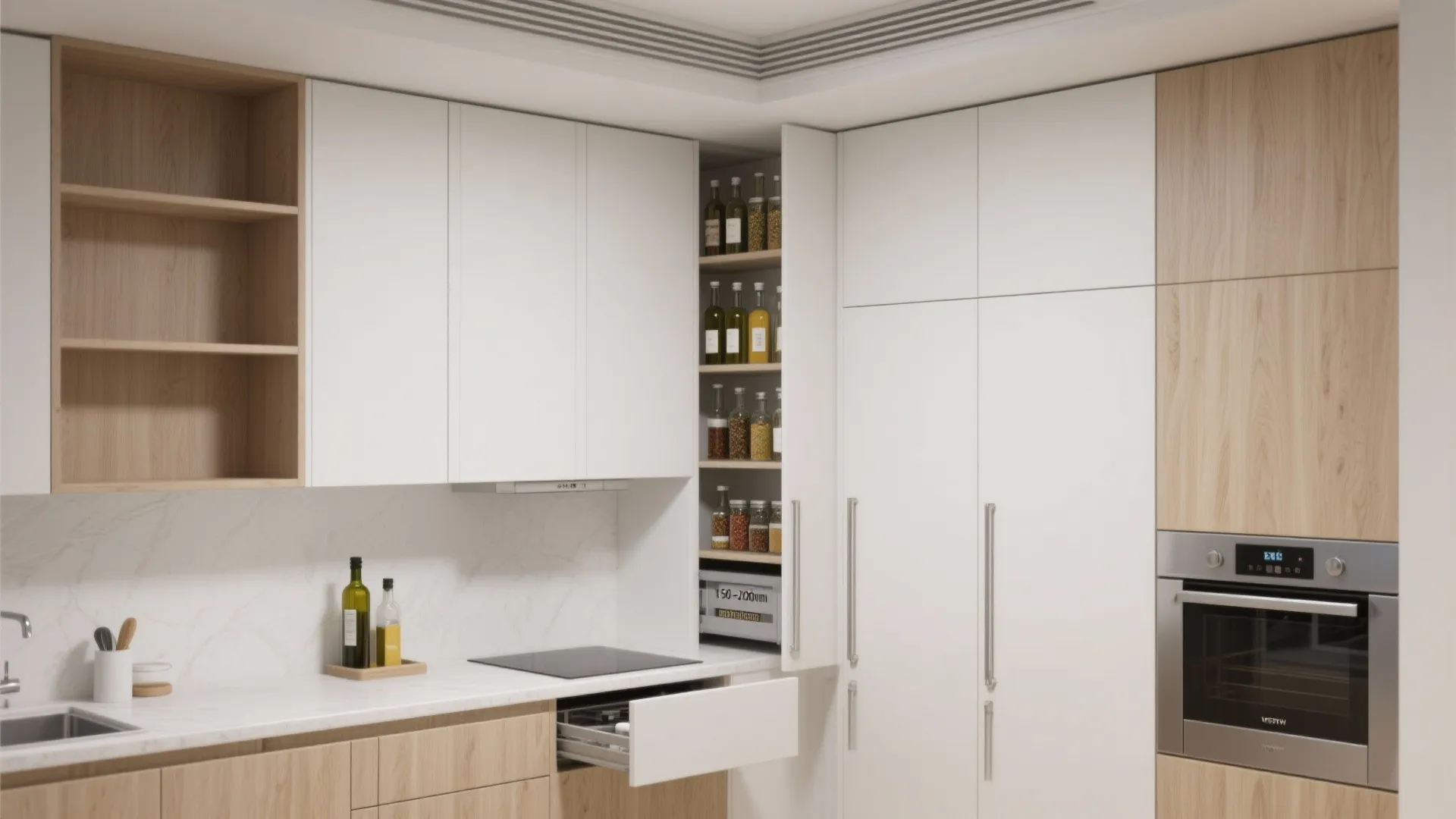 Minimalist Kitchen Storage with Vertical Rhythm