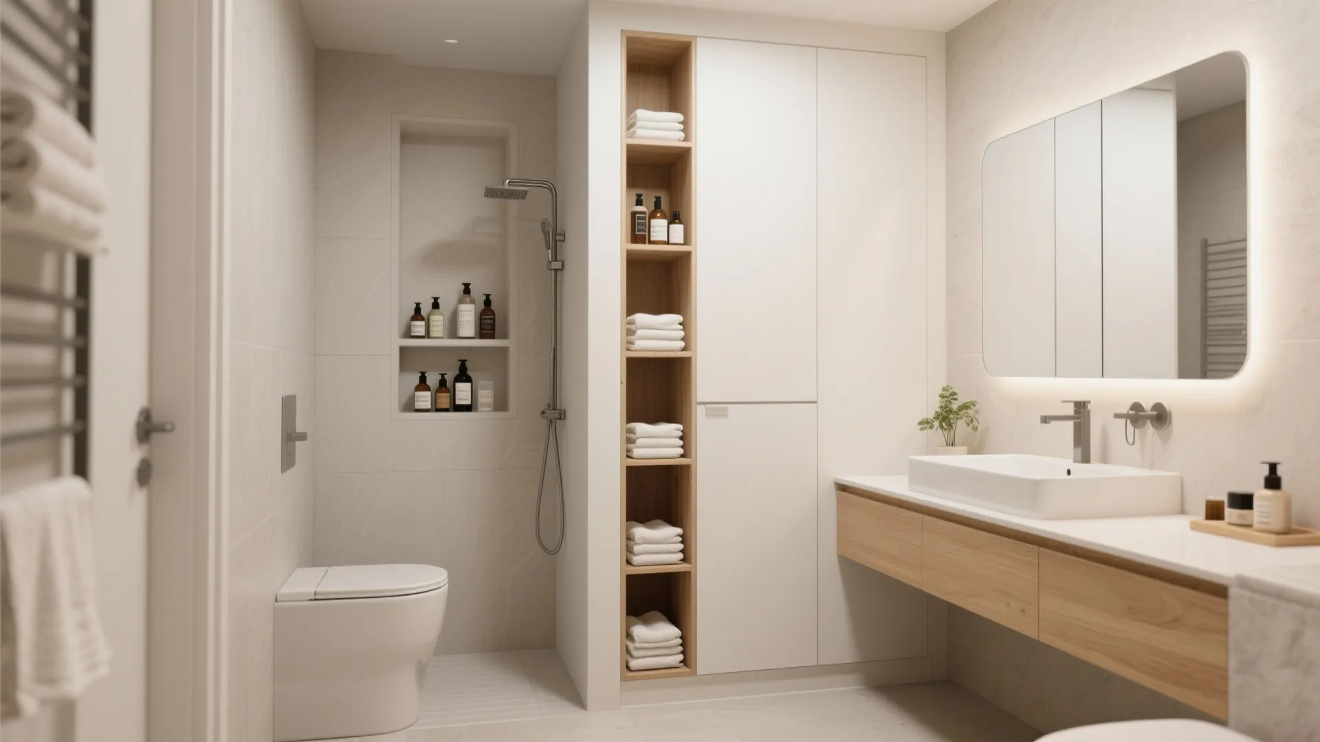 2. Use vertical storage and recessed niches