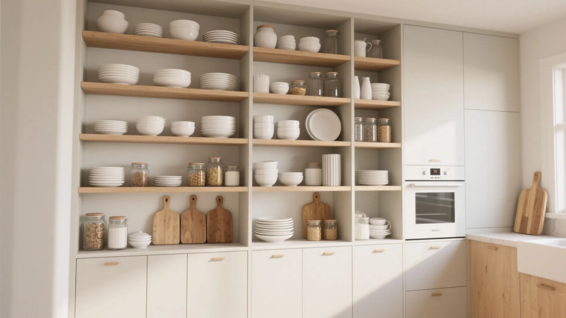 1. Vertical storage with open shelving