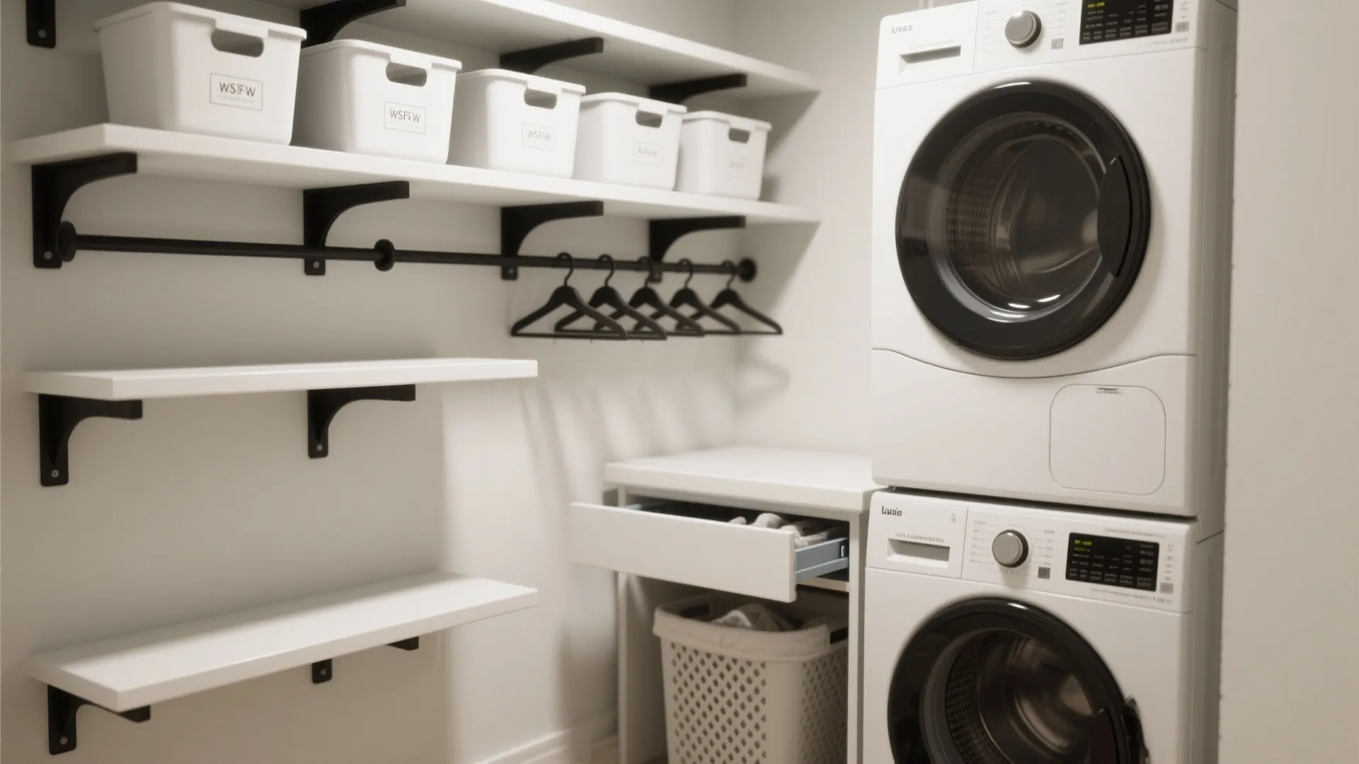 Compact Vertical Storage: Rails, Shelves, and Slim Hampers