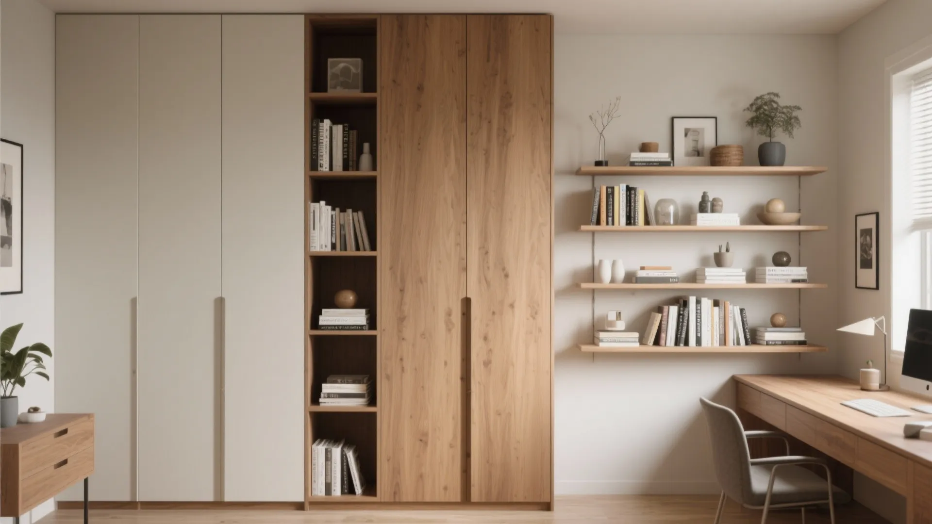 2. Vertical storage and floating shelves