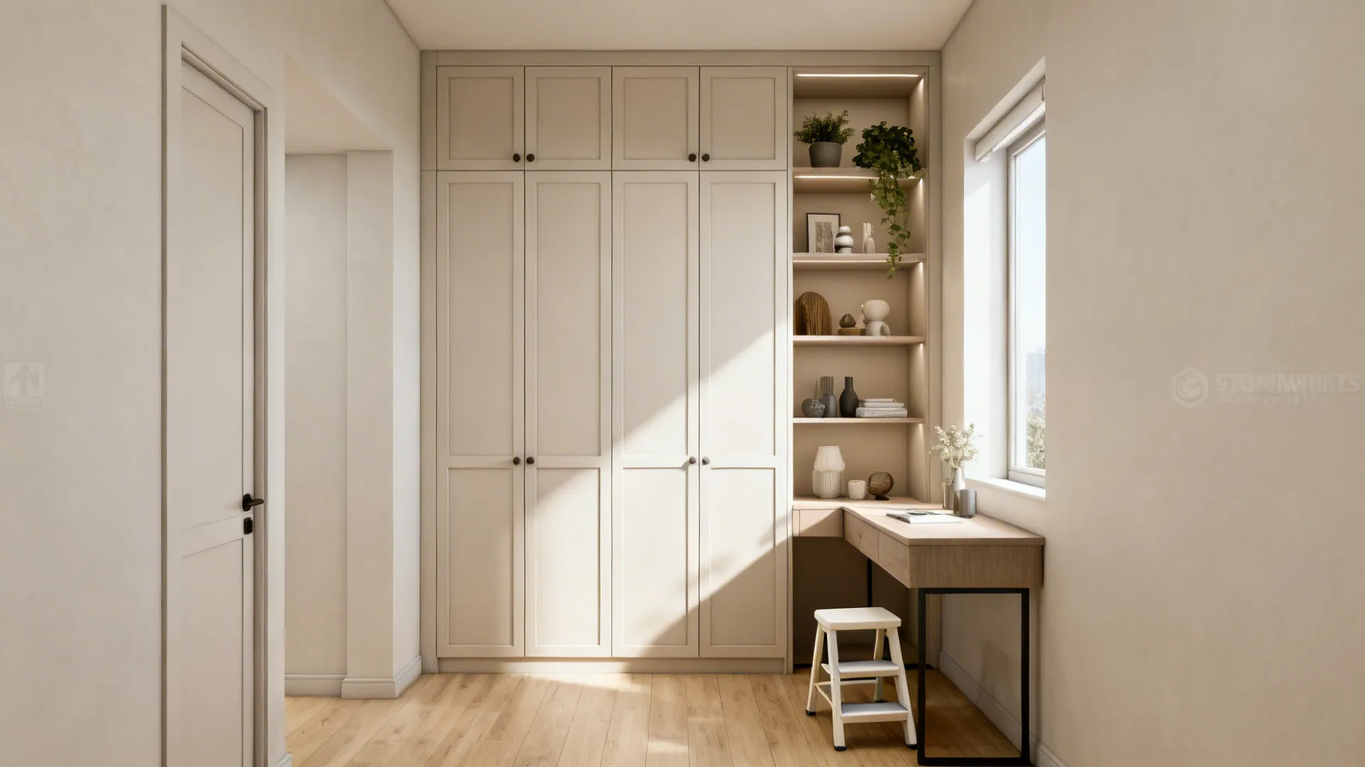 2. Vertical storage and open shelving