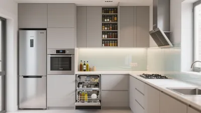 Modern Gray Kitchen with Smart Storage & Sleek Appliances