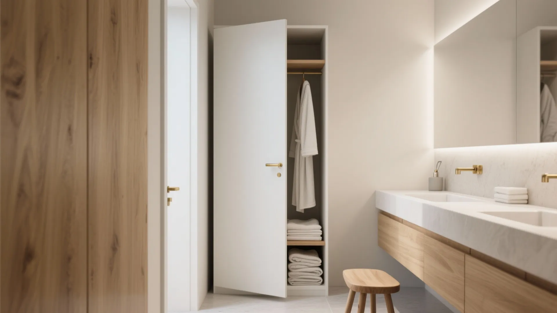3. Vertical storage tower beside the vanity