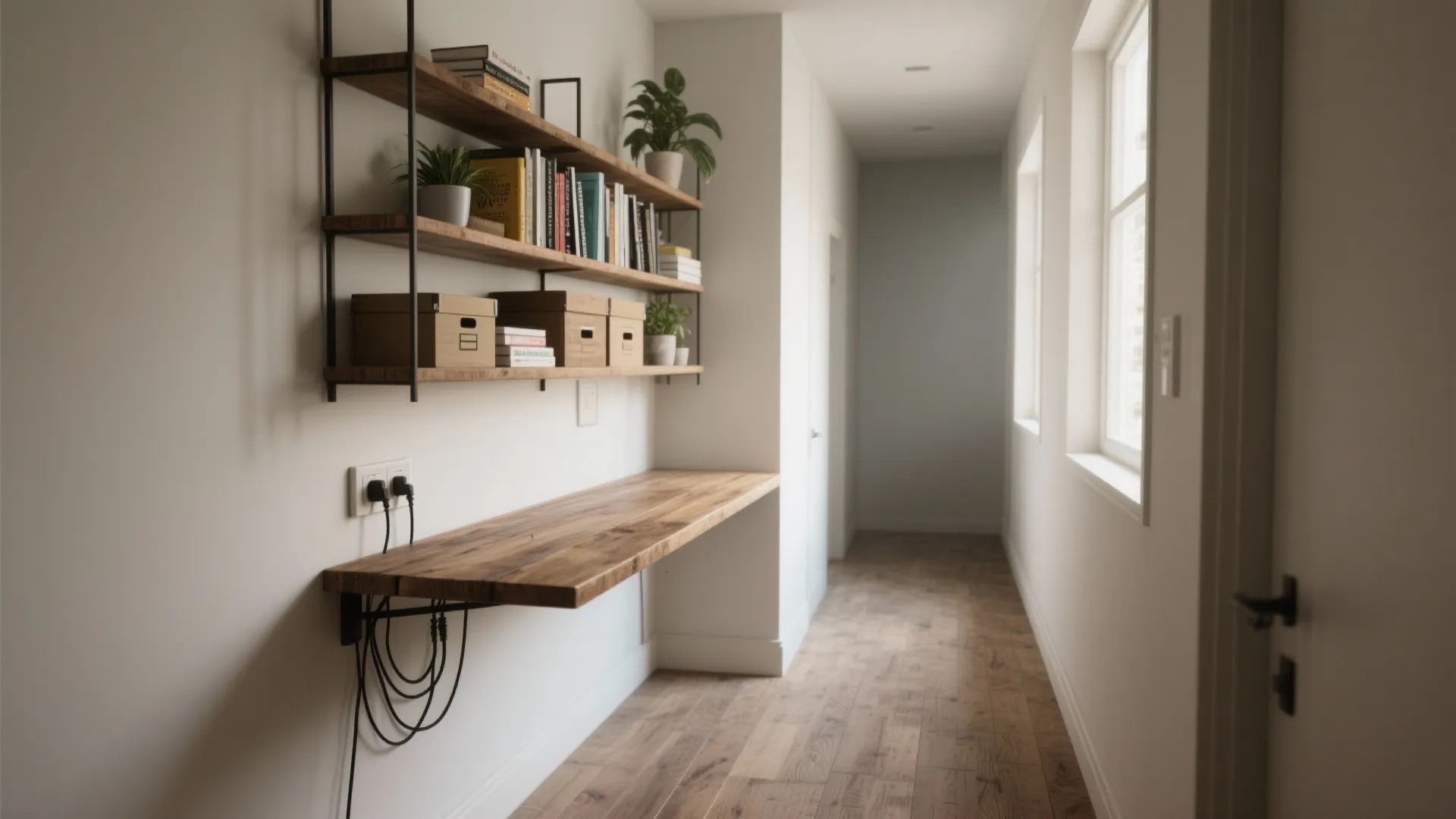 1. Vertical storage and wall-mounted desks