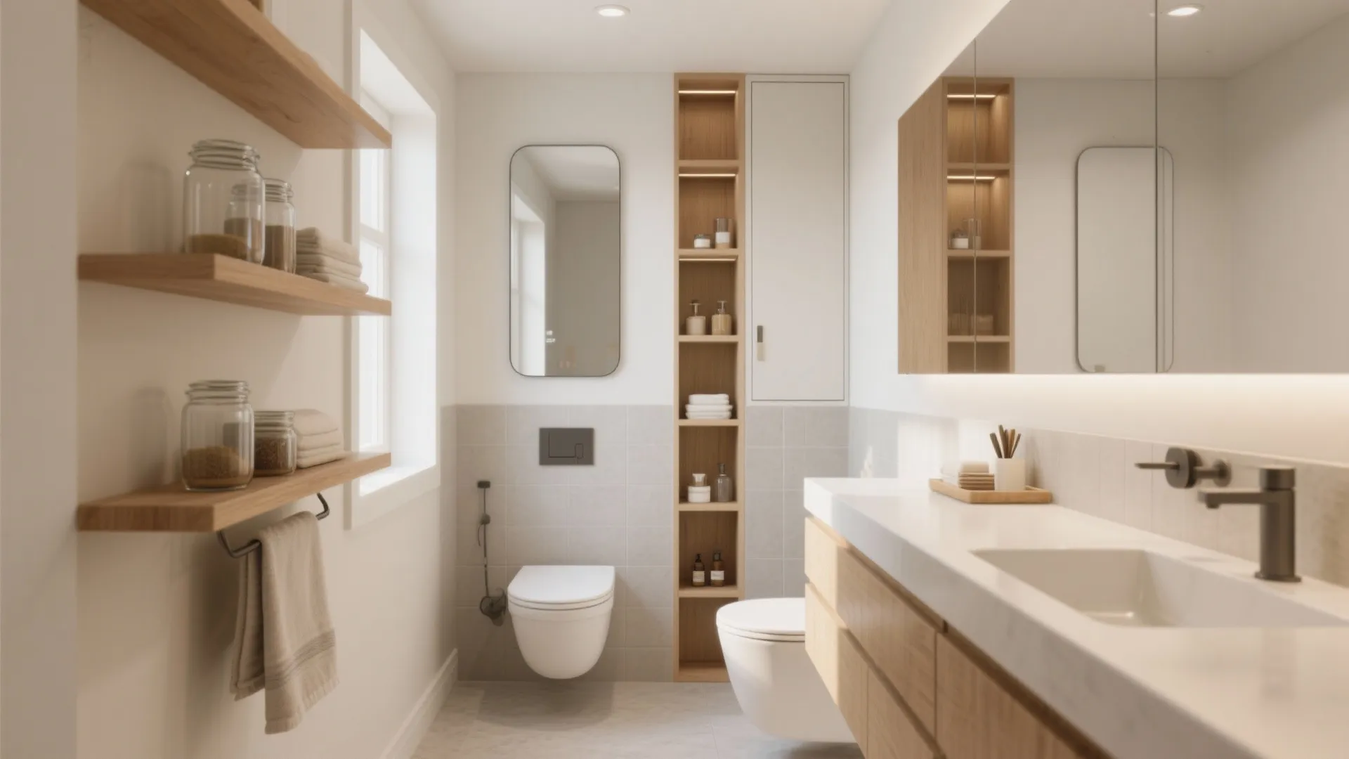 Minimalist Vertical Storage for Tiny Bathrooms
