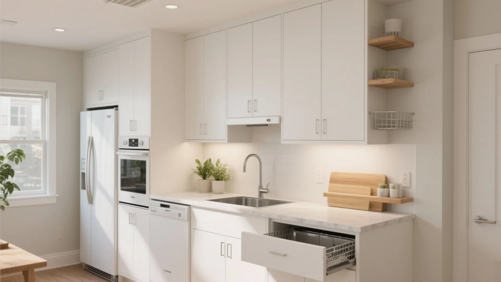 Vertical Storage, Slim Appliances, and Integrated Seating