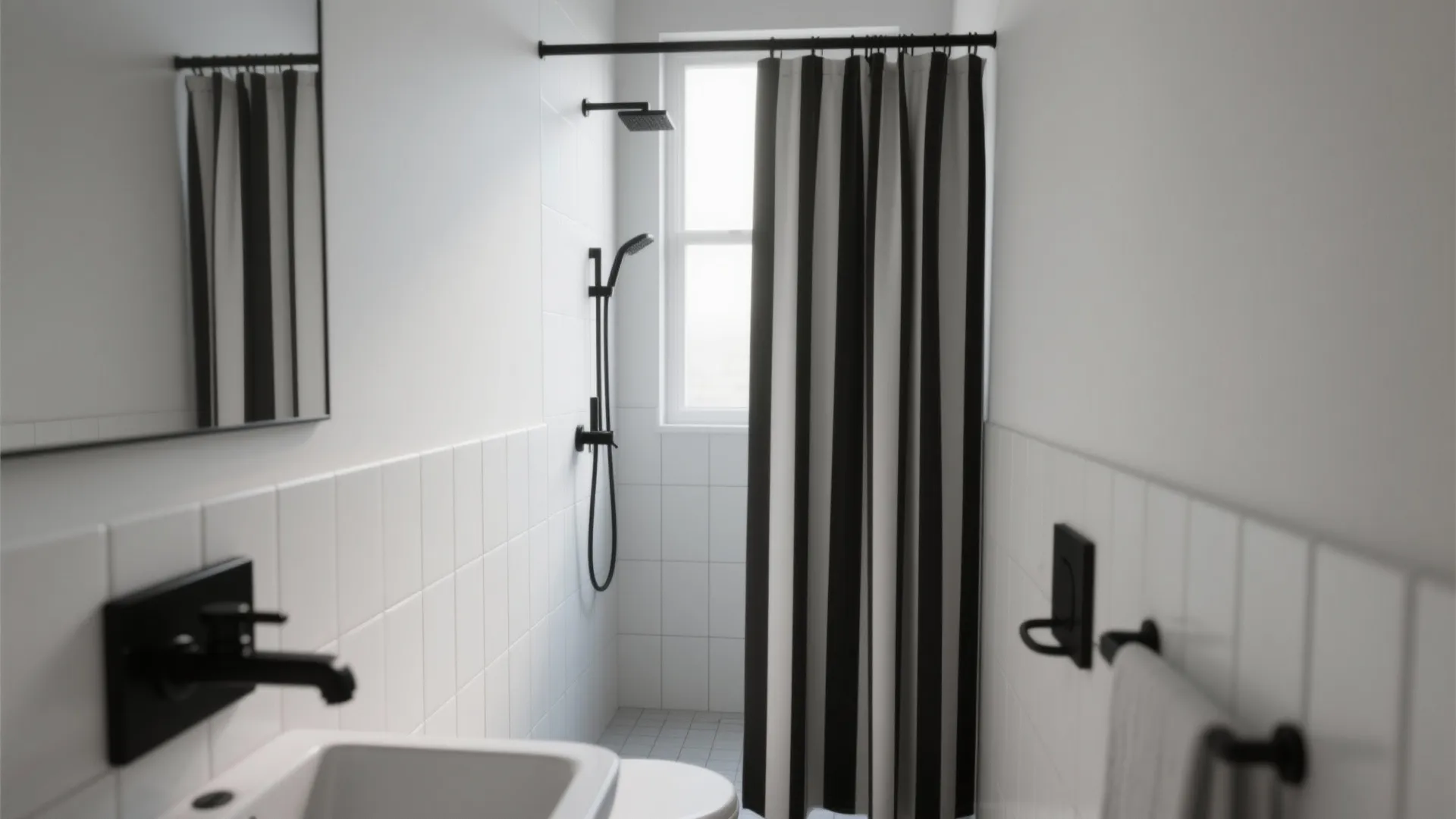 1. High-contrast stripes to elongate the room