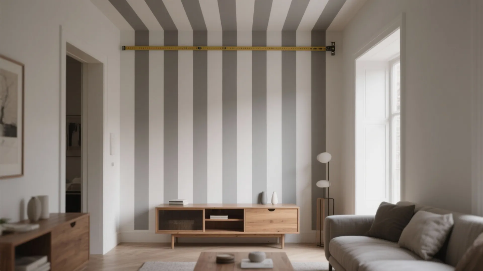 1. Narrow Vertical Stripes to Raise Low Ceilings