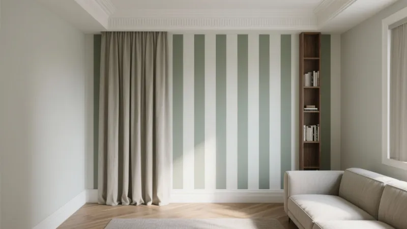 Striped Wall Living Room with Natural Light & Modern Elegance